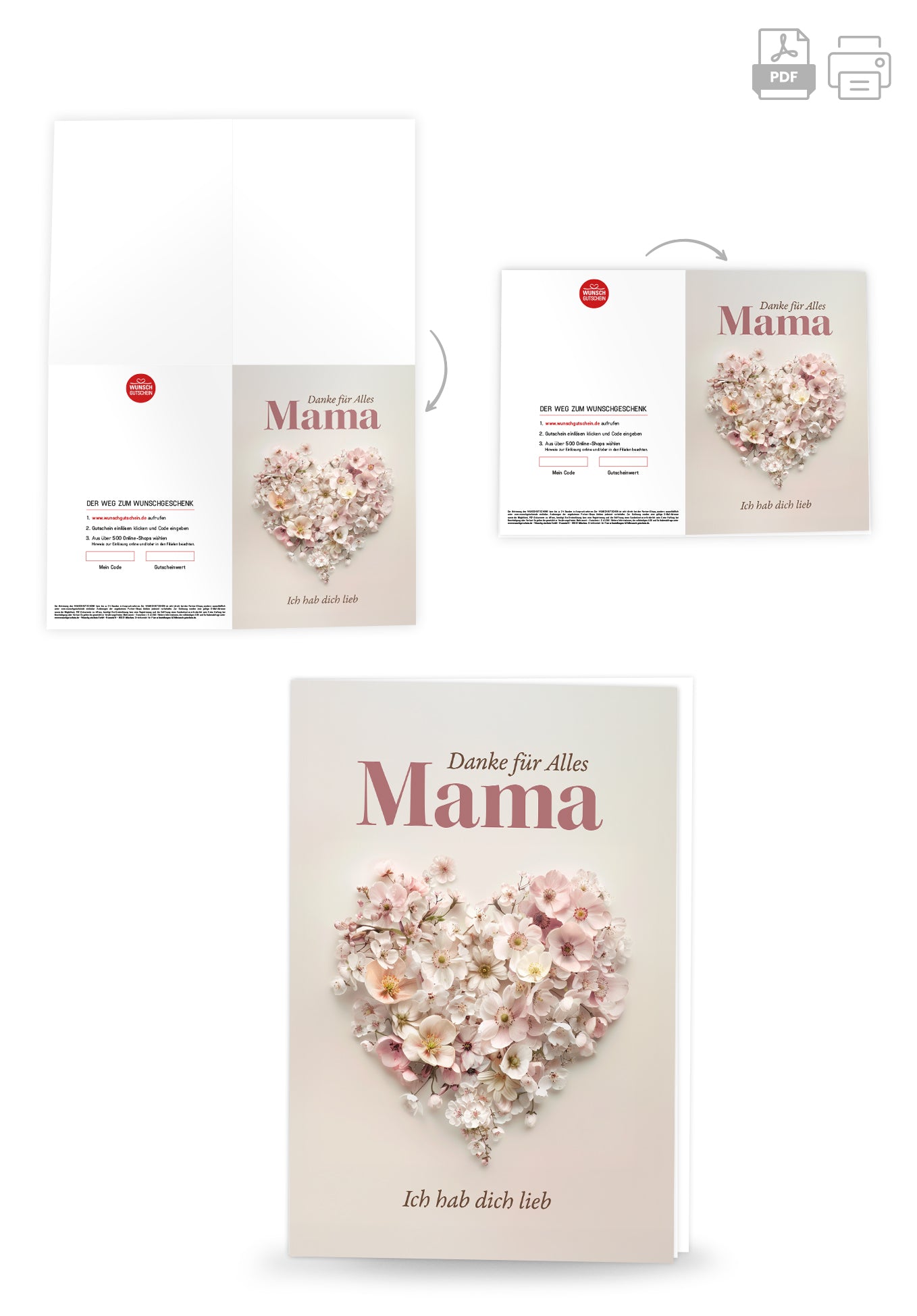 Wunschgutschein Danke für Alles Mama - Blumenherz PDF – Geschenkgutschein Ansicht 4
