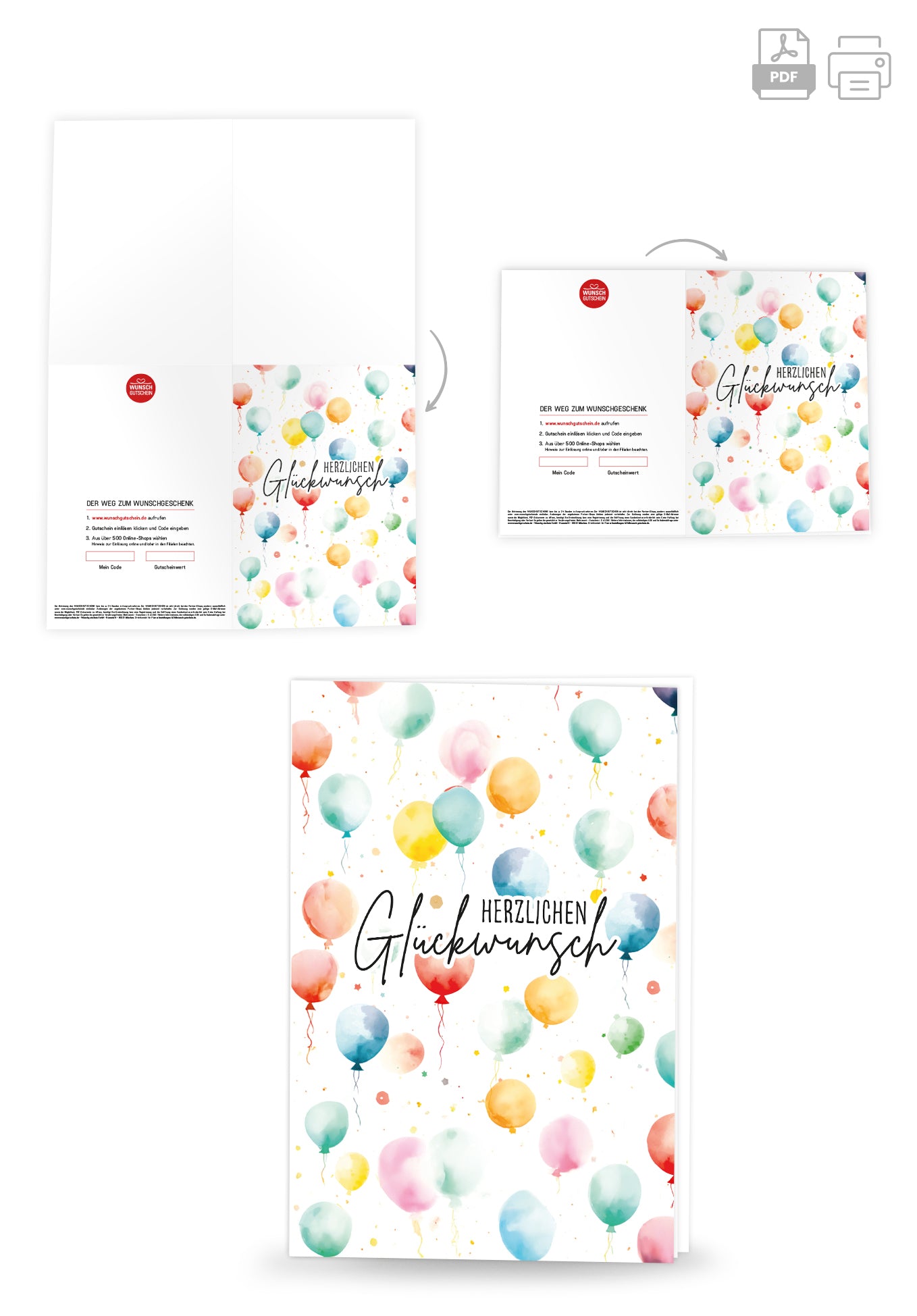Wunschgutschein Herzlichen Glückwunsch - Ballon Muster Aquarell PDF – Geschenkgutschein Ansicht 4