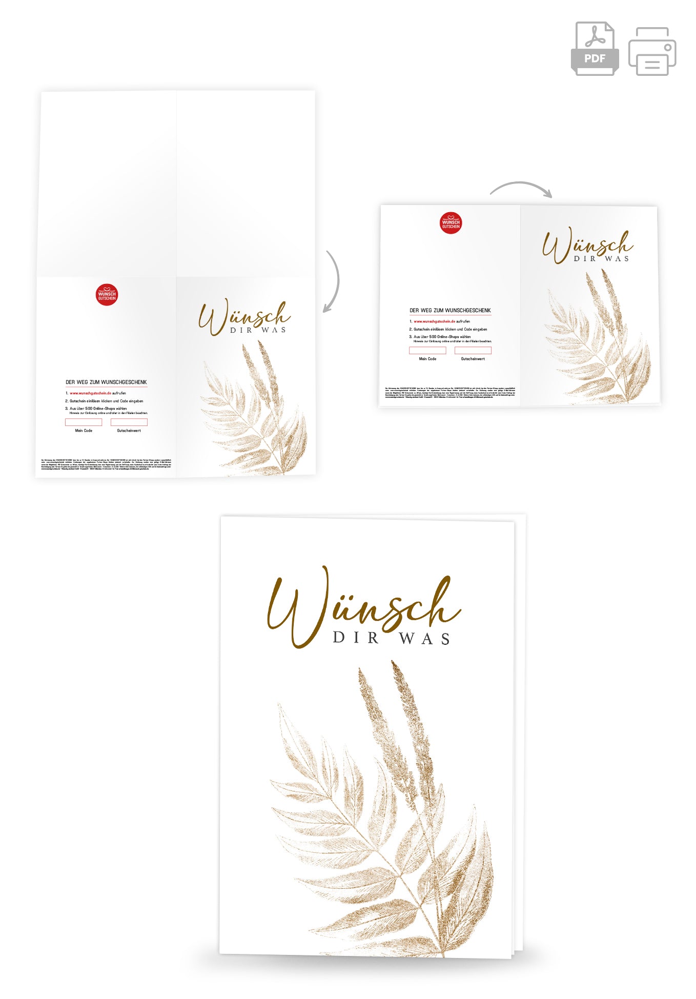 Wunschgutschein Wünsch dir was - Blätter Gold – Geschenkgutschein Ansicht 4