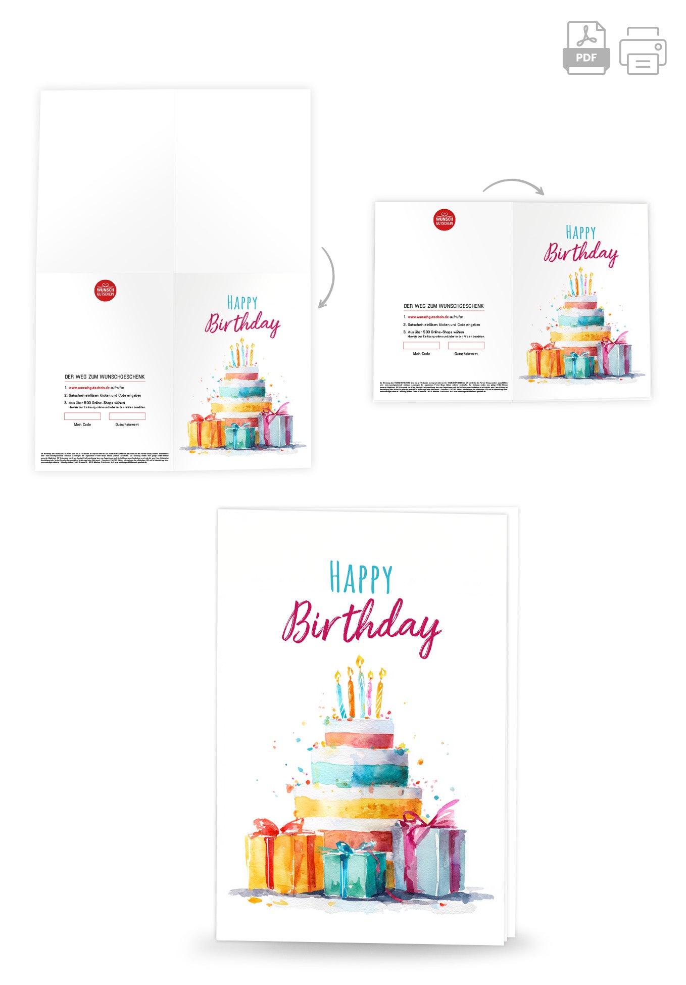 Wunschgutschein Happy Birthday - Torte Aquarell – Geschenkgutschein Ansicht 8