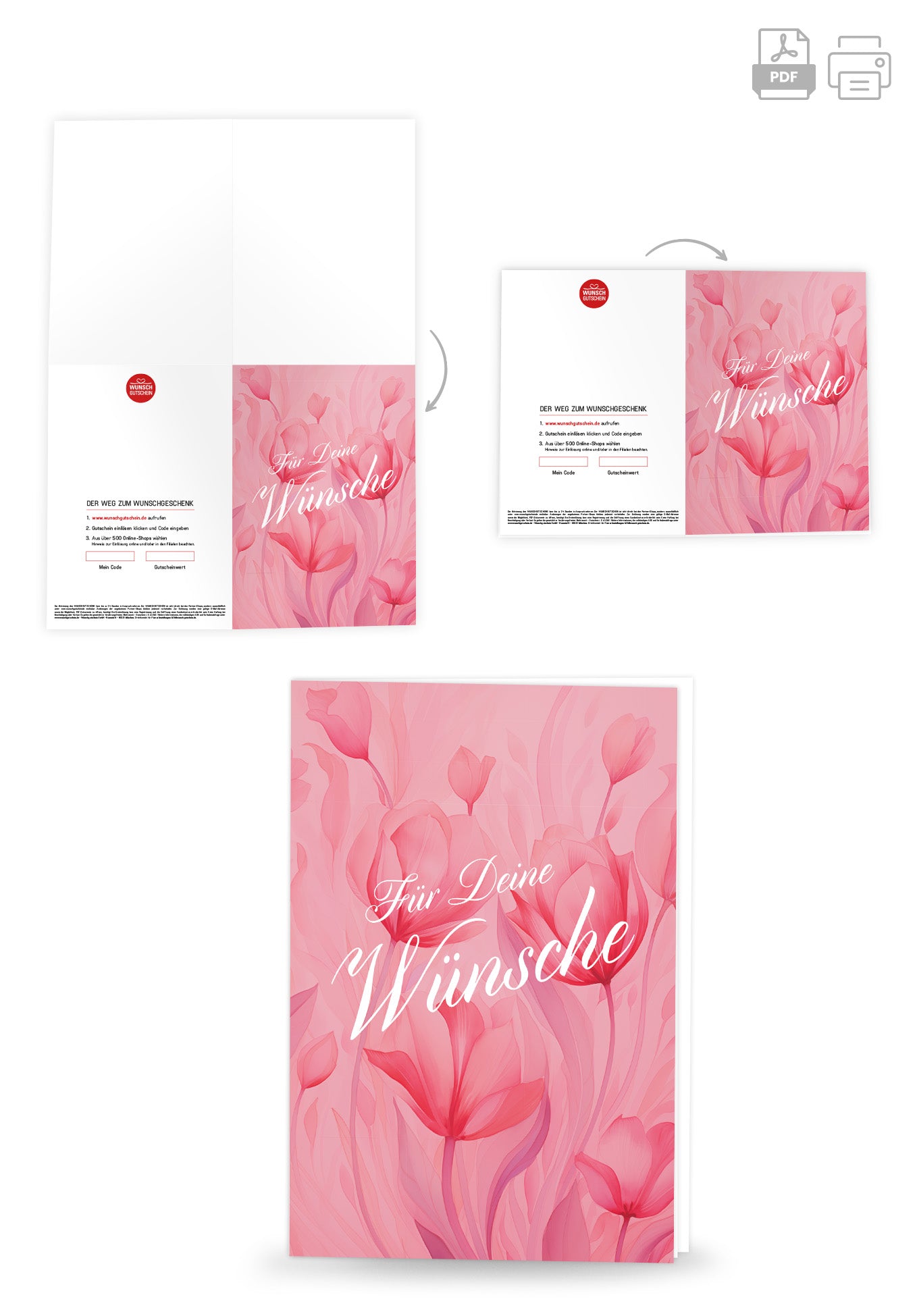 Wunschgutschein Für deine Wünsche - Pink Blumen – Geschenkgutschein Ansicht 4