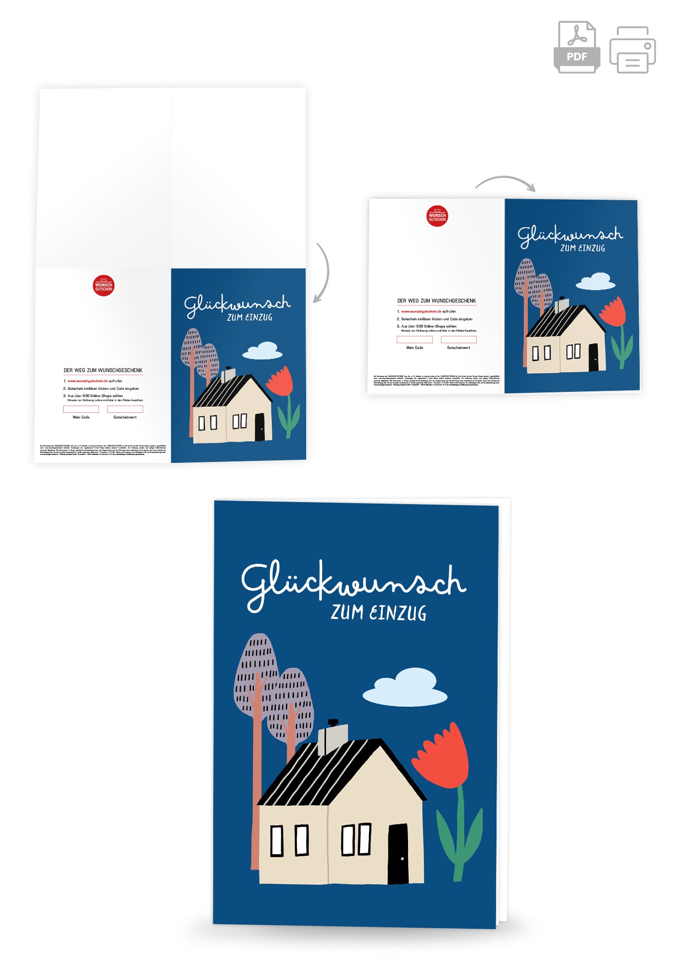 Wunschgutschein Glückwunsch zum Einzug - Haus Blume Blau PDF – Geschenkgutschein Ansicht 4
