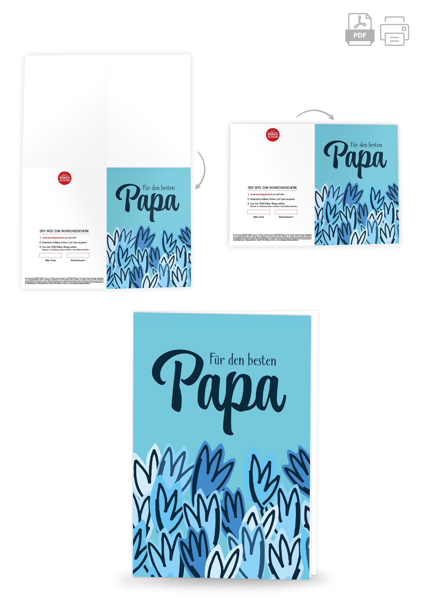 Wunschgutschein Für den besten Papa - Blumen Blau – Geschenkgutschein Ansicht 4