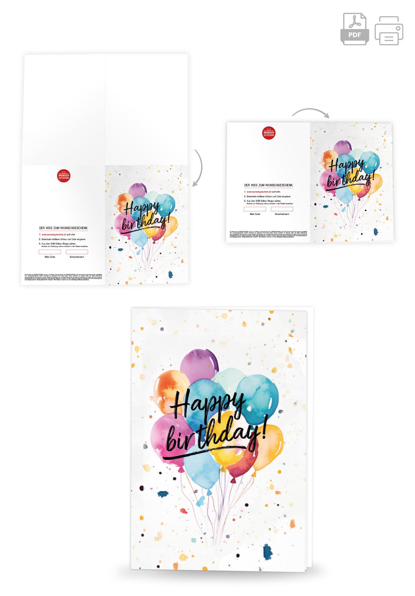 Wunschgutschein Happy Birthday - Ballons Aquarell PDF – Geschenkgutschein Ansicht 4