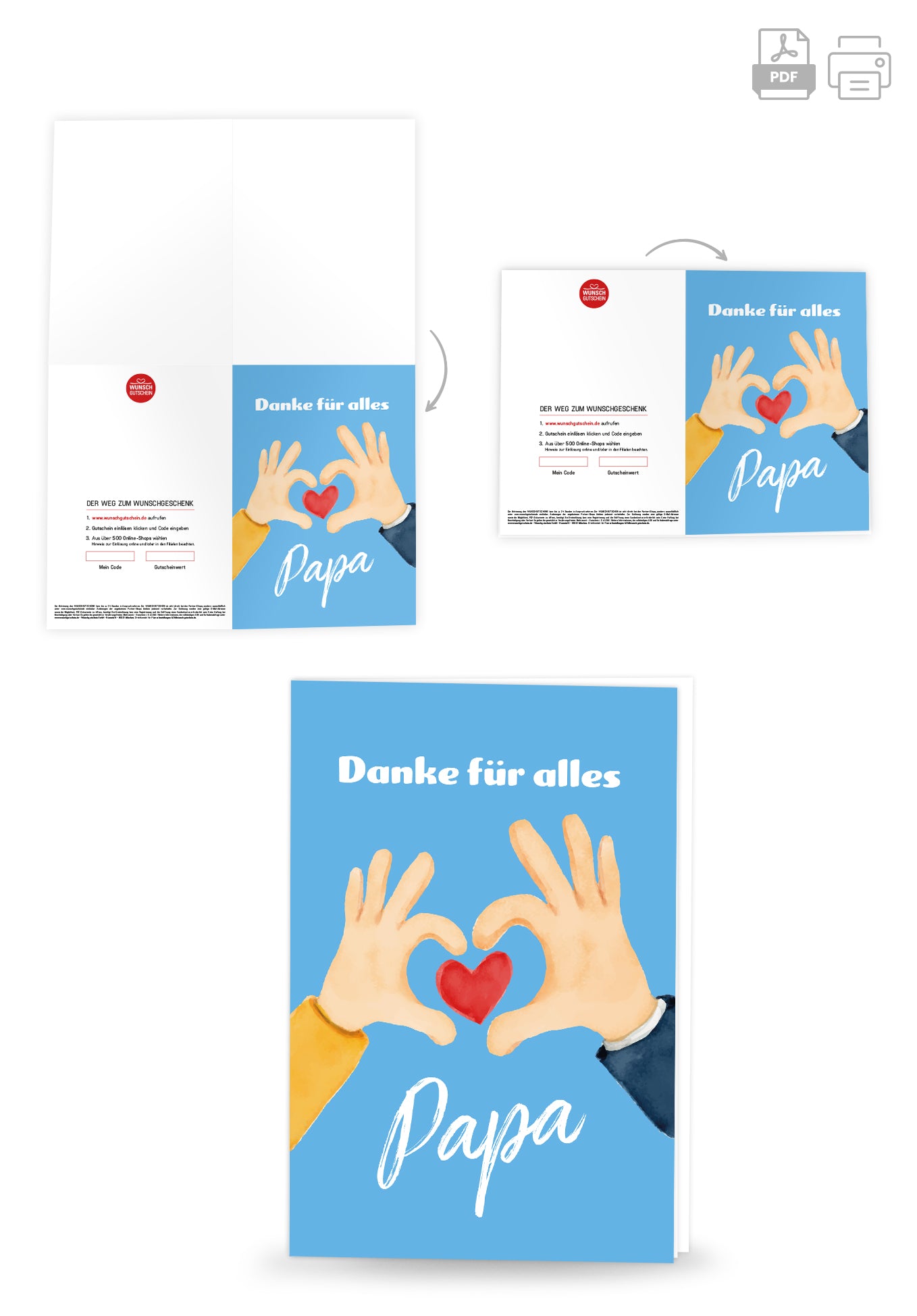 Wunschgutschein Danke für alles Papa - Hände mit Herz – Geschenkgutschein Ansicht 4