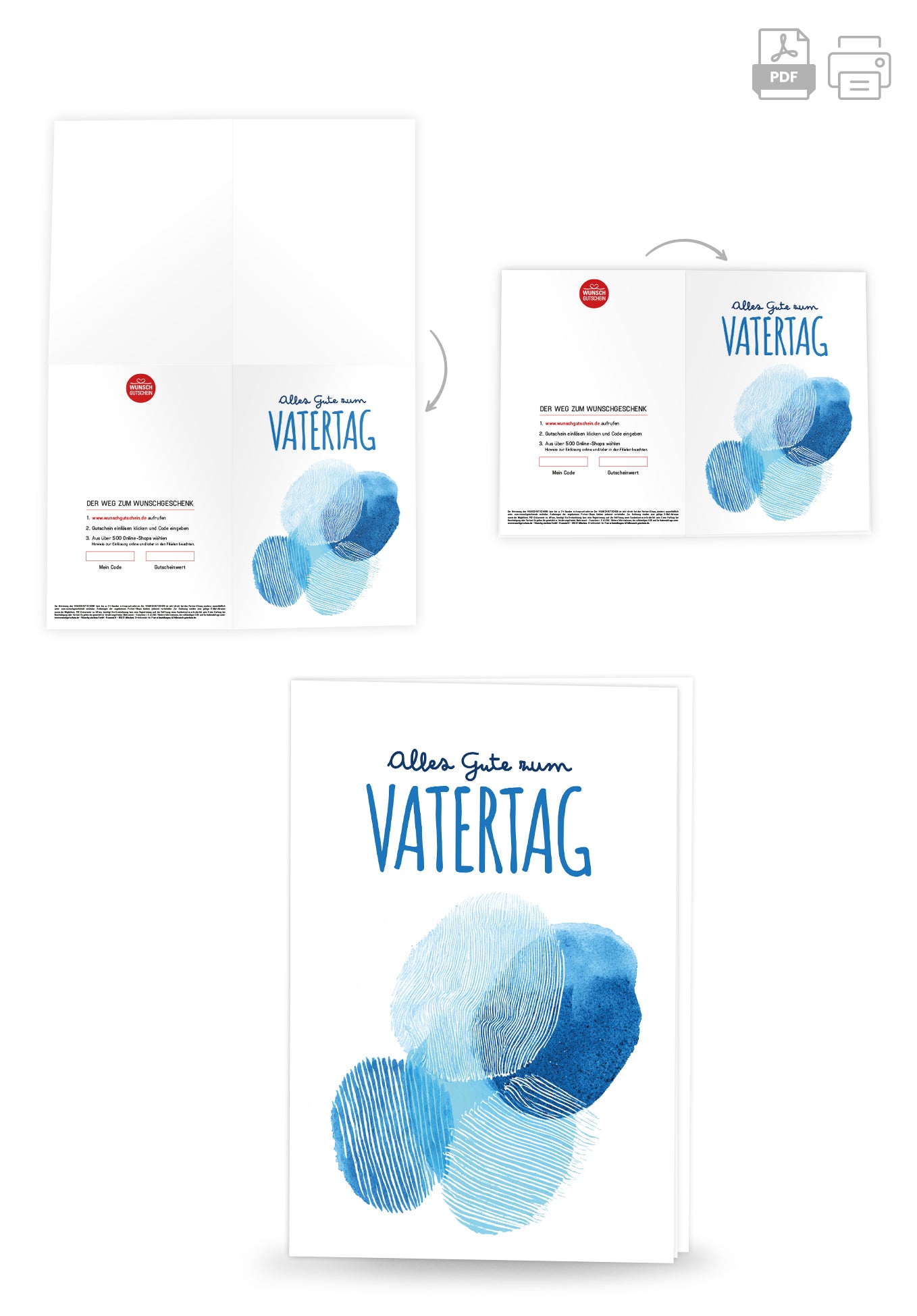 Wunschgutschein Alles Gute zum Vatertag - Blaue Formen PDF – Geschenkgutschein Ansicht 4