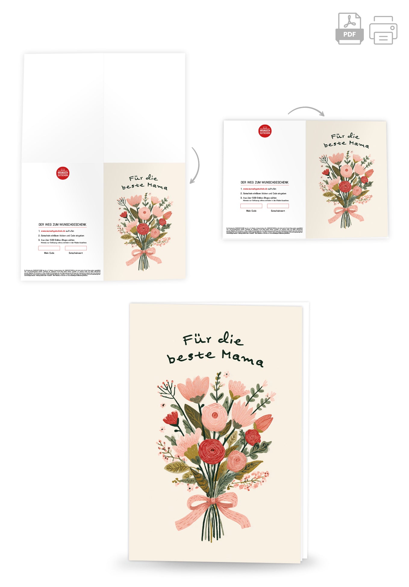 Wunschgutschein Für die beste Mama - Blumenstrauß Beige PDF – Geschenkgutschein Ansicht 4