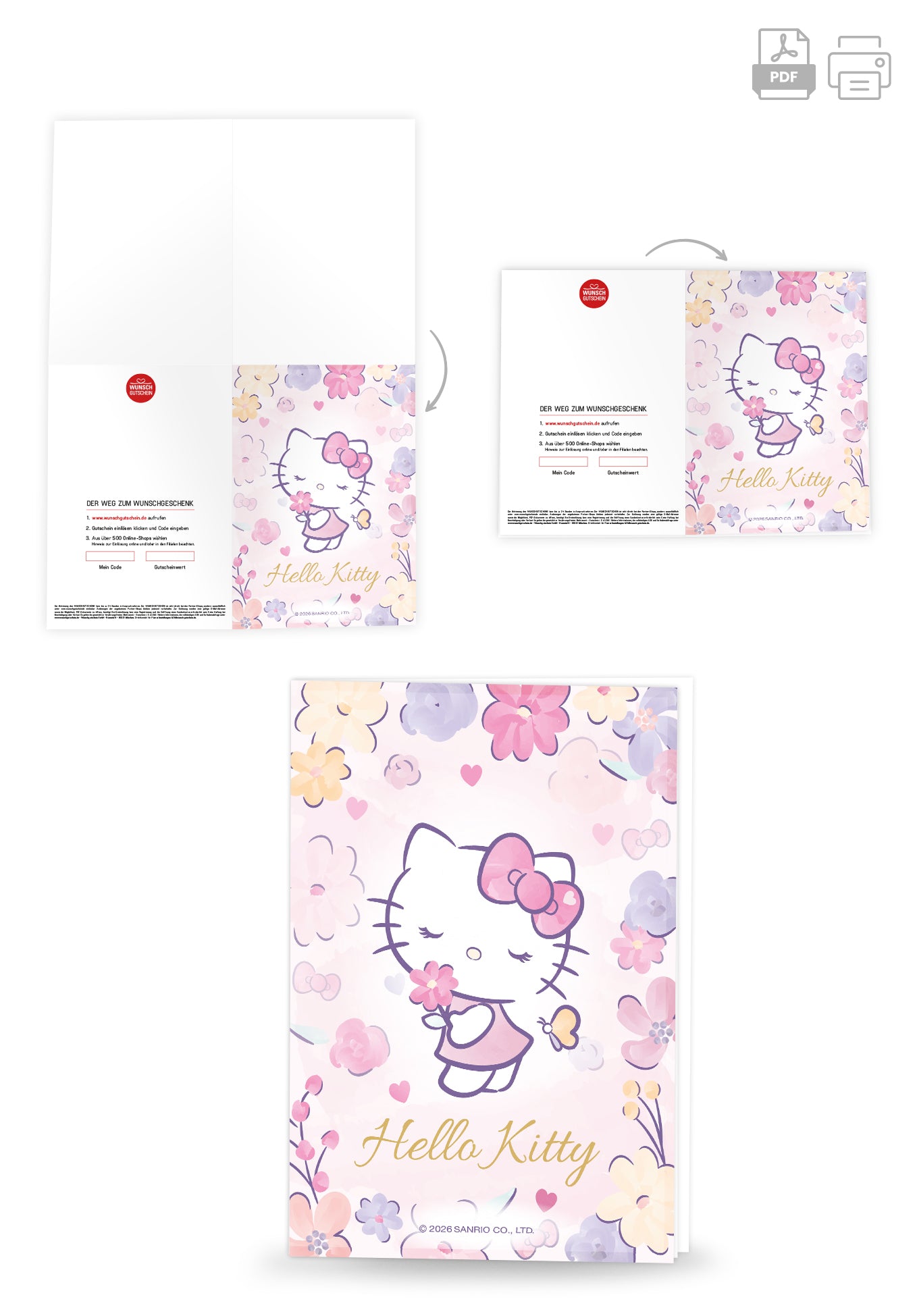 Wunschgutschein Hello Kitty - Blumenrahmen PDF – Geschenkgutschein Ansicht 4