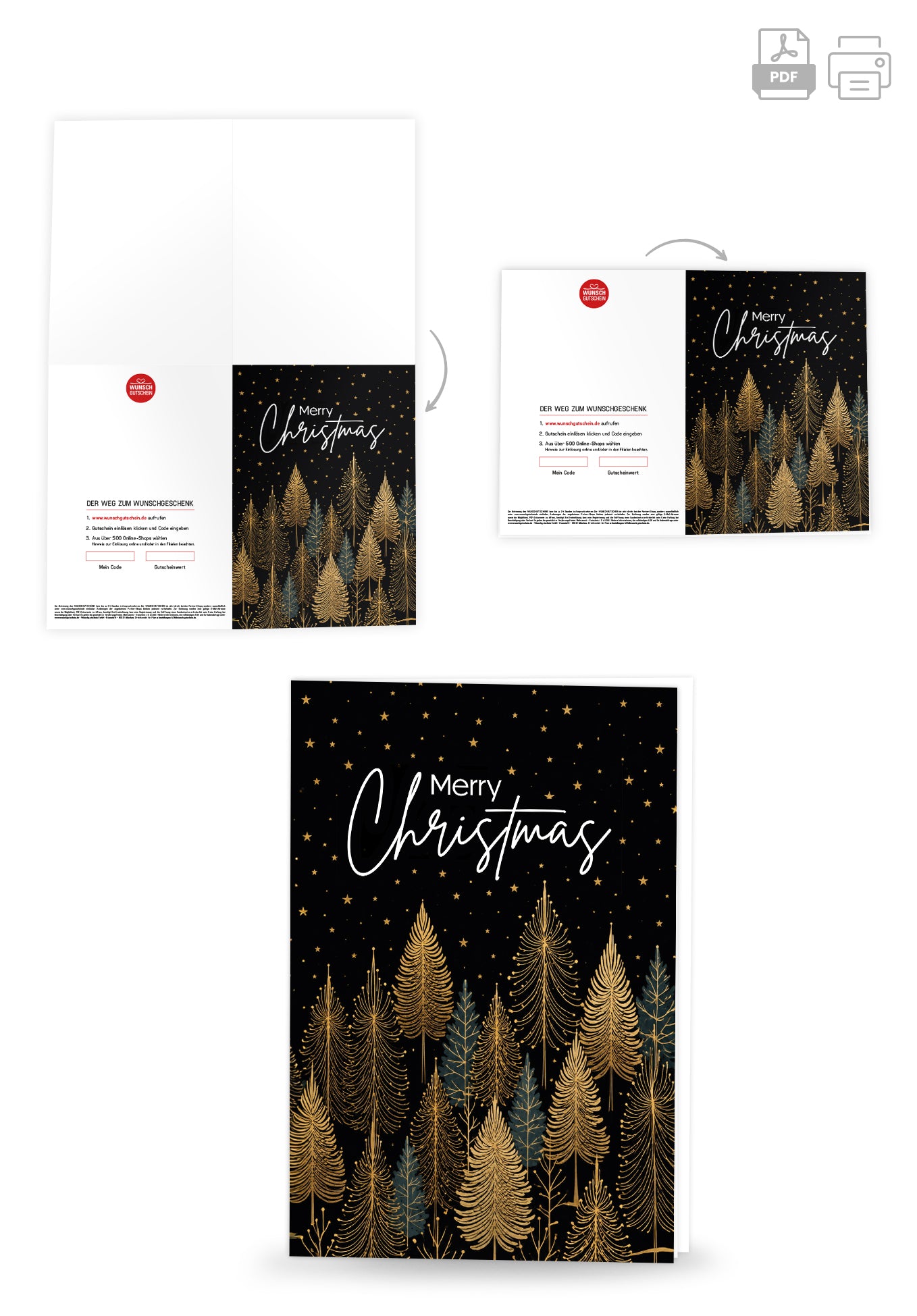 Merry Christmas - Bäume Schwarz Gold