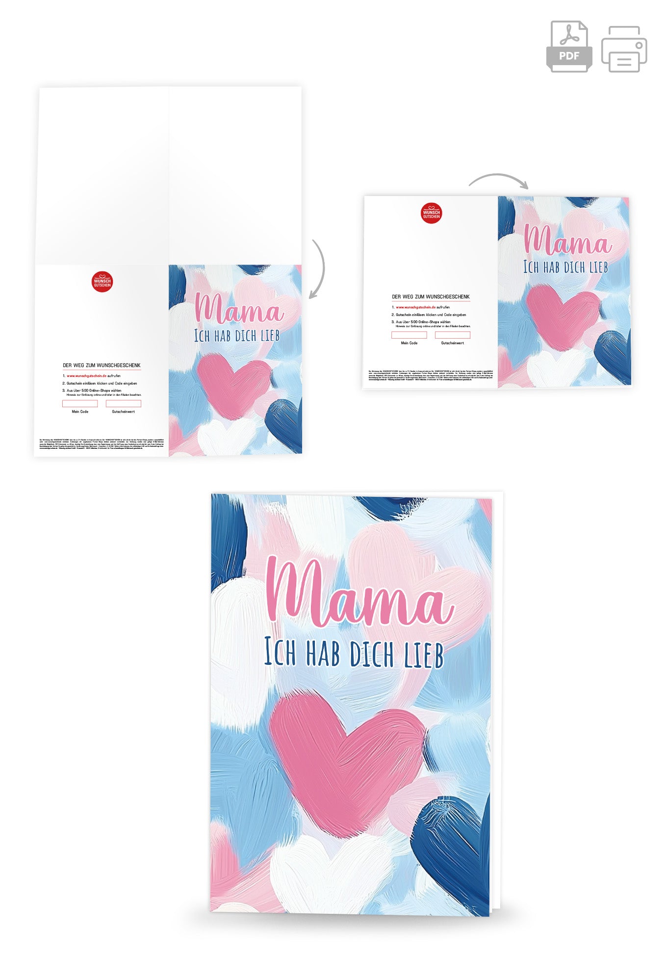Wunschgutschein Mama hab dich lieb - Herzmuster Gemalt – Geschenkgutschein Ansicht 4