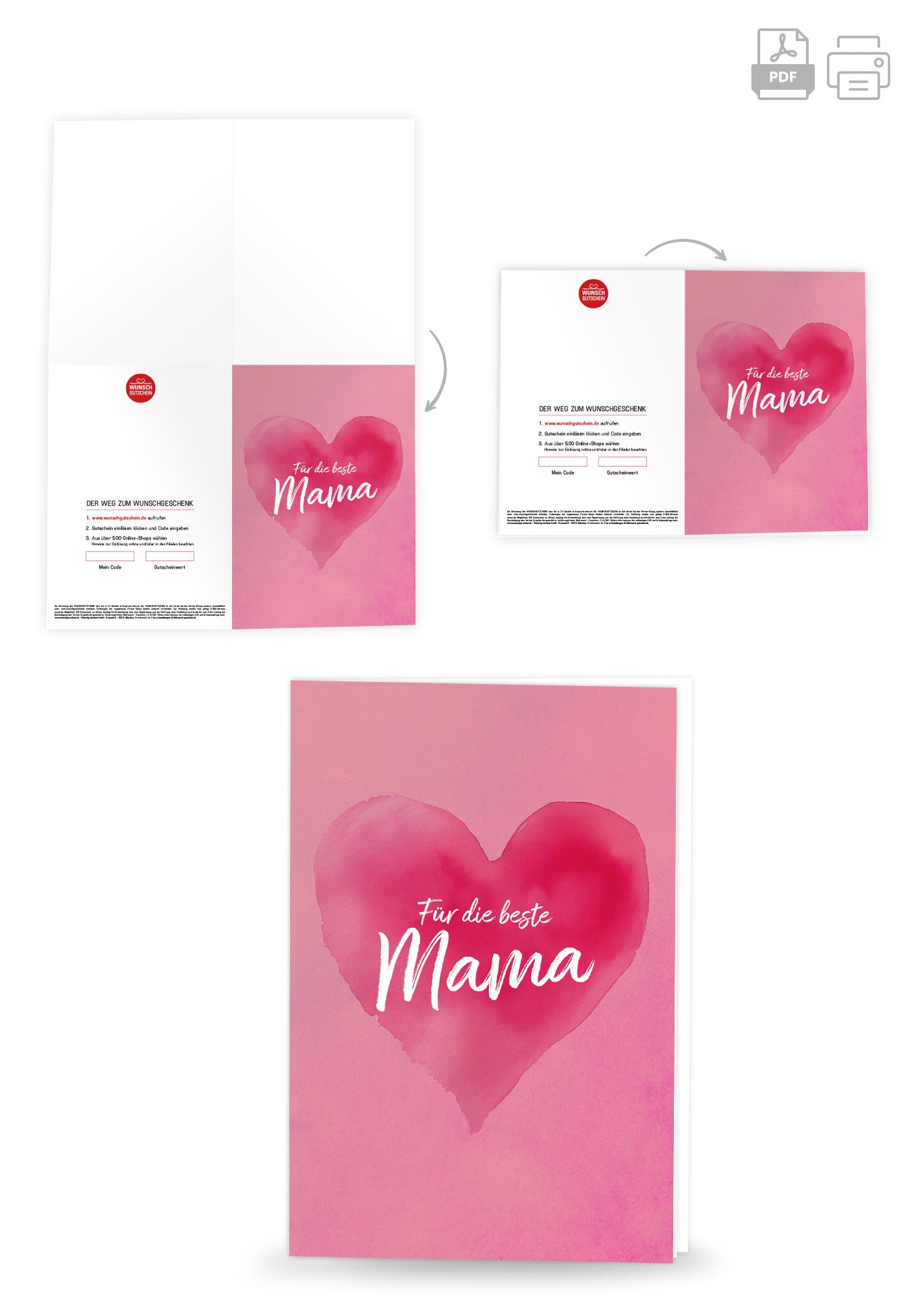 Wunschgutschein Für die beste Mama - Herz Pink – Geschenkgutschein Ansicht 4