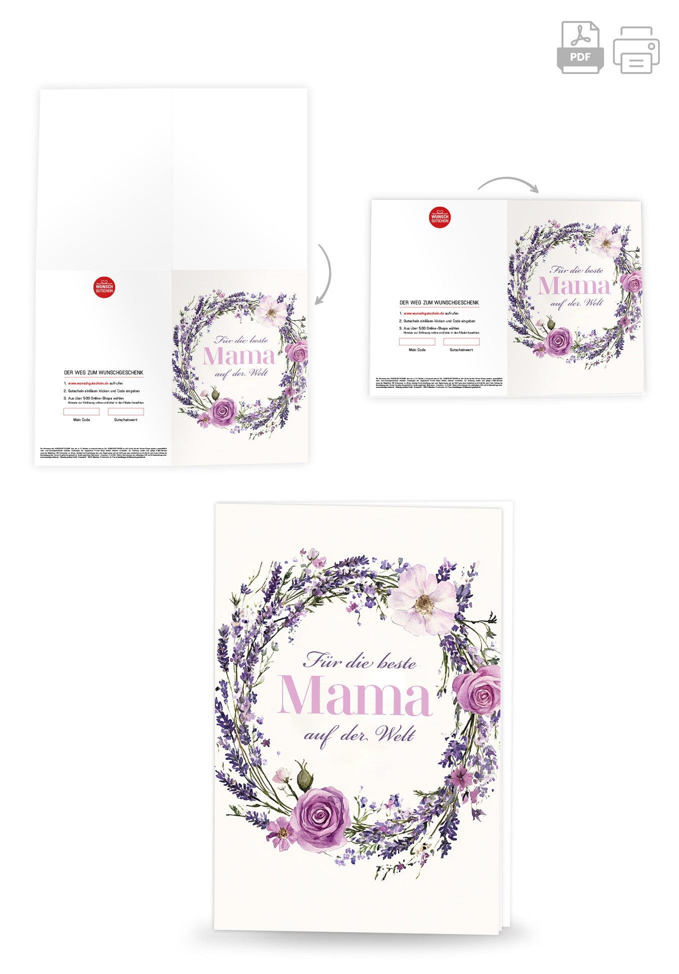 Wunschgutschein Für die beste Mama - Blumenkranz Lila – Geschenkgutschein Ansicht 4