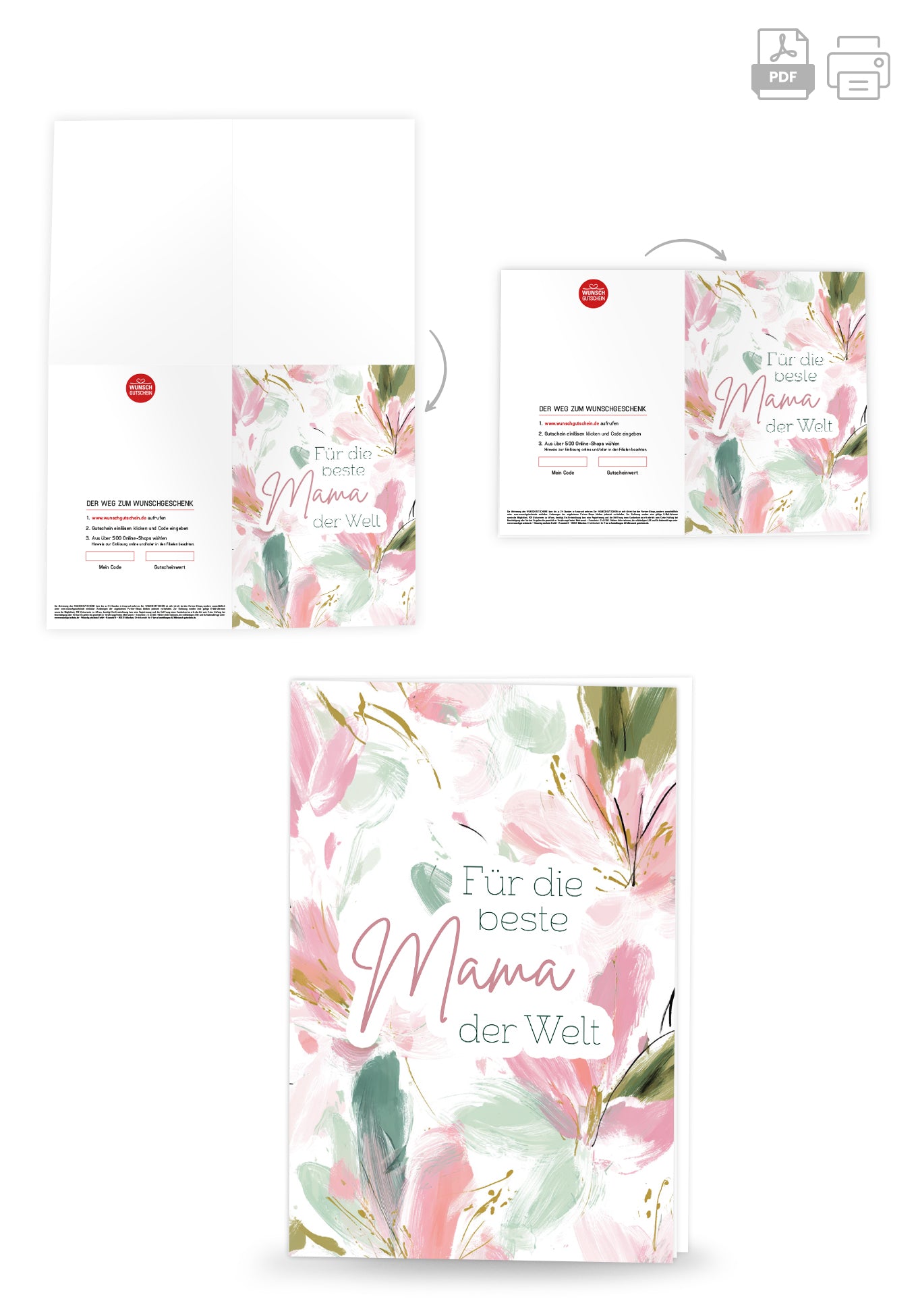 Wunschgutschein Für die beste Mama - Blumenmuster – Geschenkgutschein Ansicht 4
