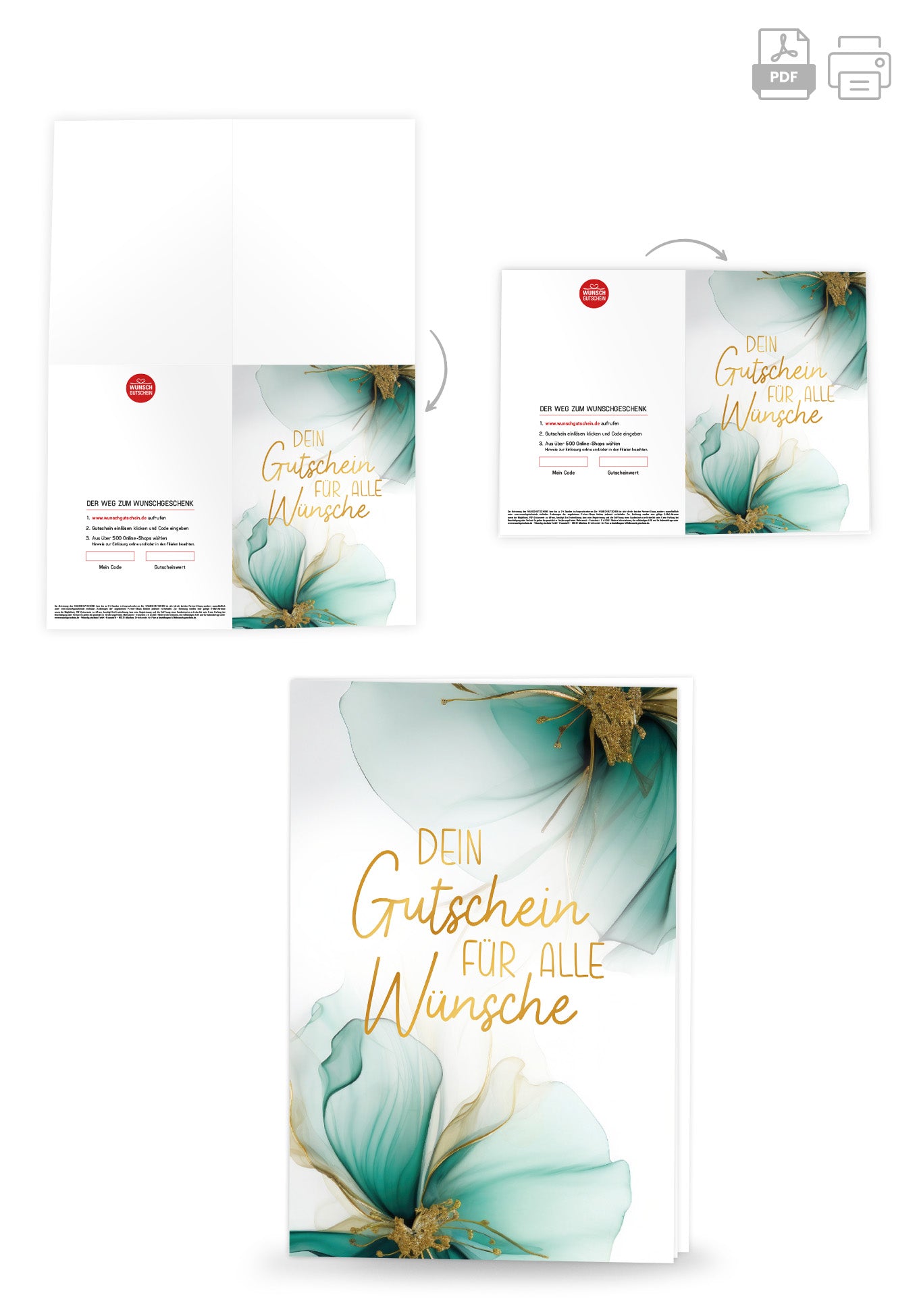 Wunschgutschein Für alle Wünsche - Blumen Grün Gold – Geschenkgutschein Ansicht 4