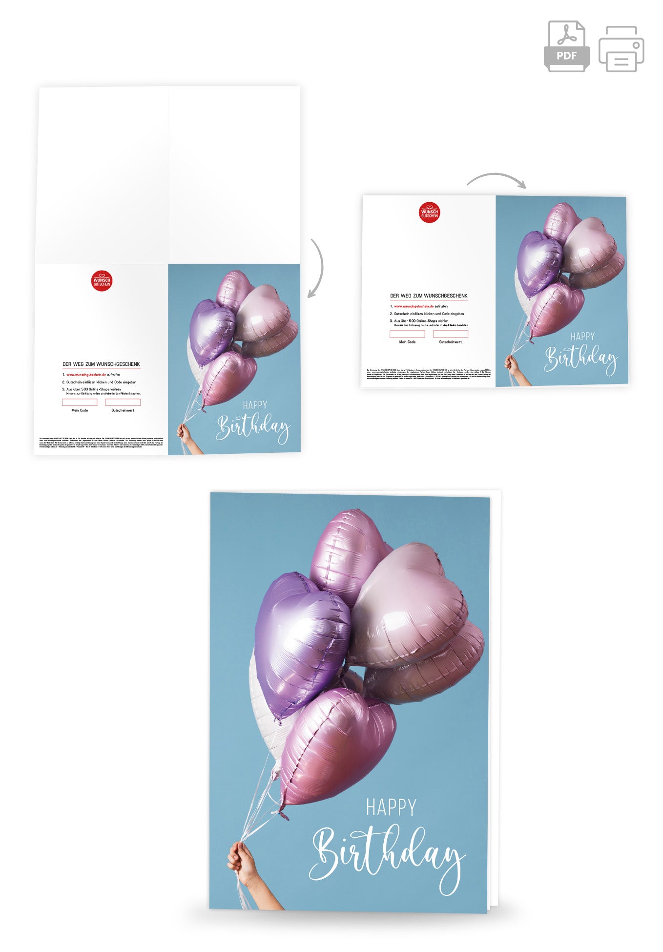 Wunschgutschein Happy Birthday - Herzen Ballons – Geschenkgutschein Ansicht 4