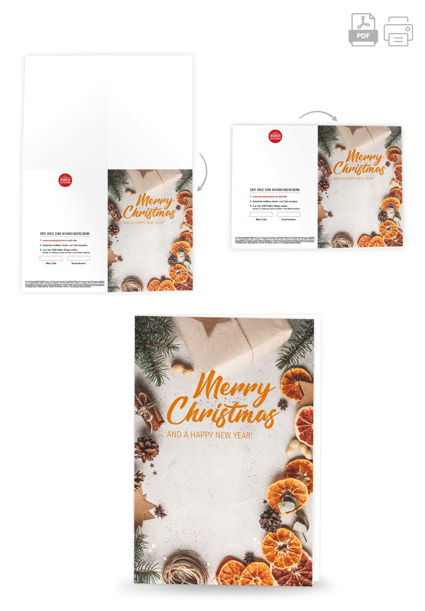 Wunschgutschein Merry Christmas - Orange PDF – Geschenkgutschein Ansicht 4