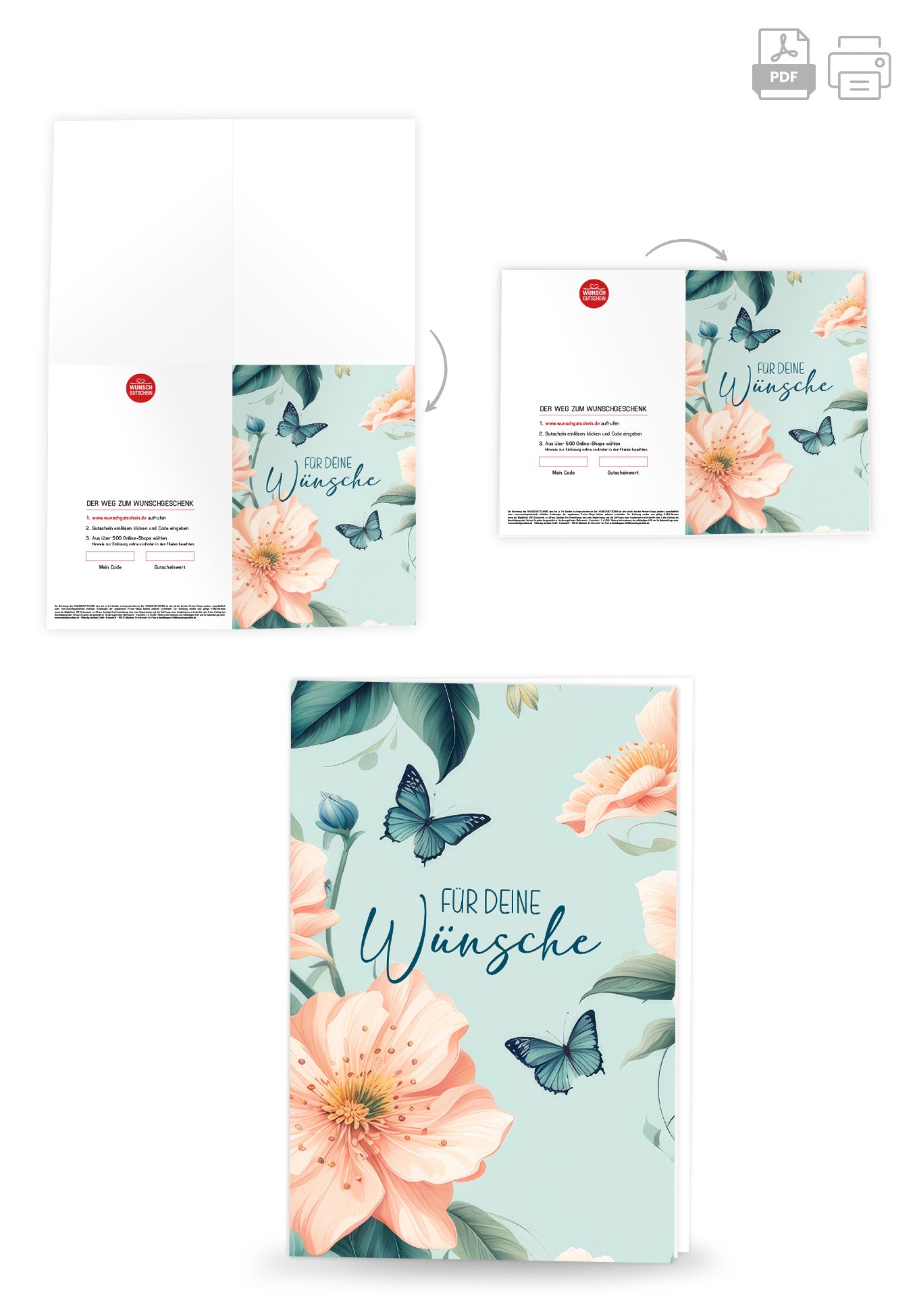 Wunschgutschein Für deine Wünsche - Blume Schmetterling – Geschenkgutschein Ansicht 4