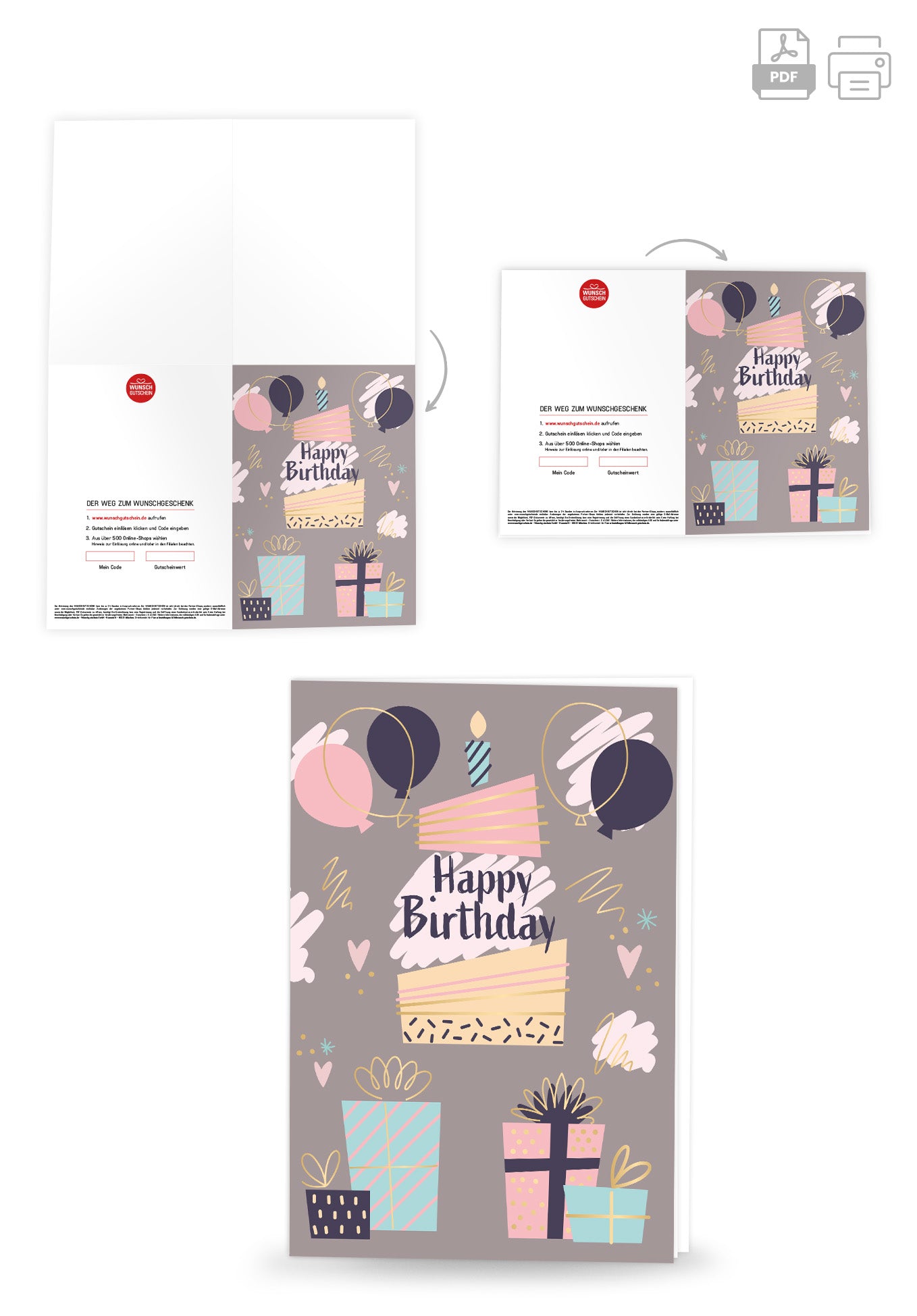Wunschgutschein Happy Birthday - Grau – Geschenkgutschein Ansicht 4