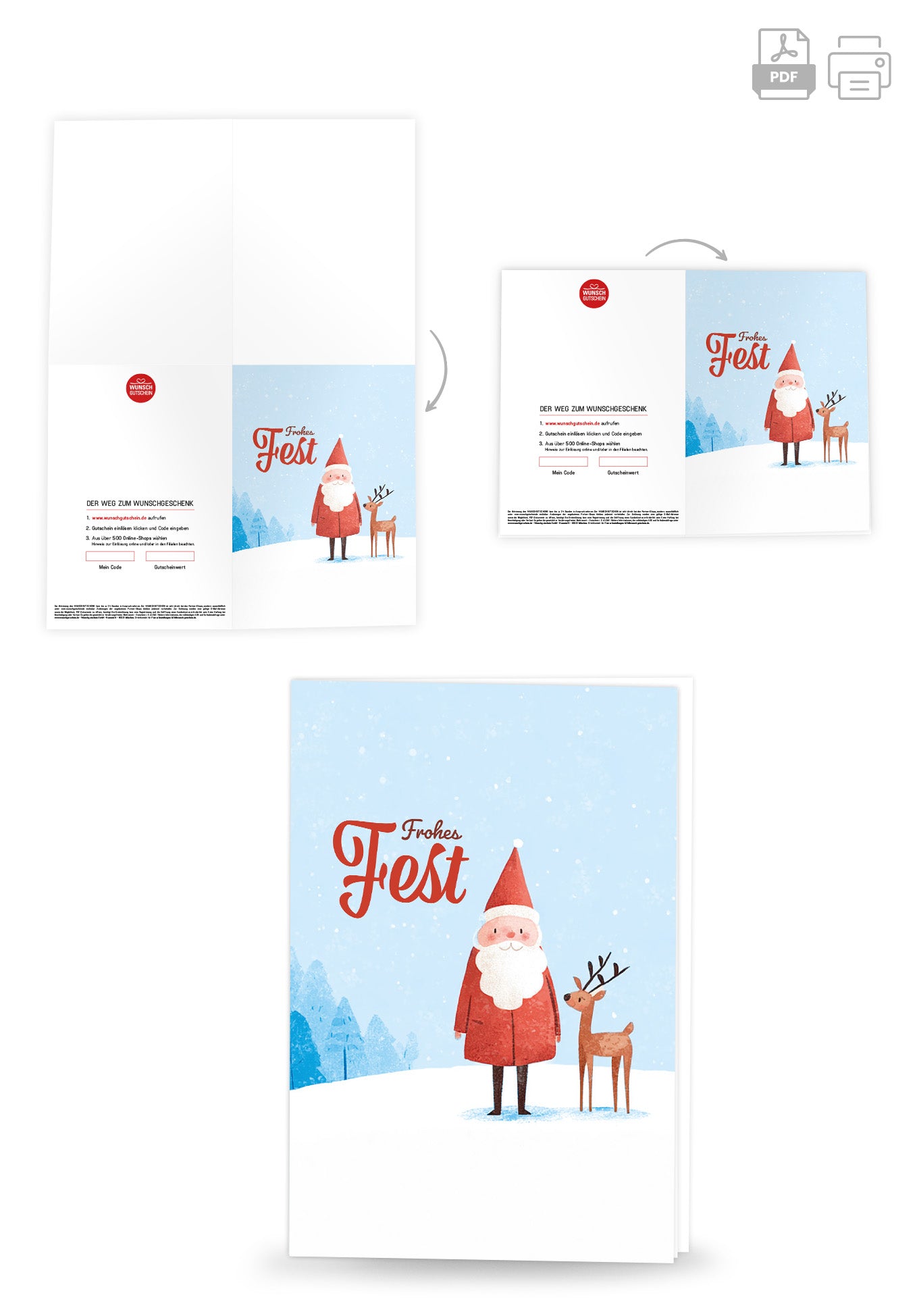 Wunschgutschein Frohes Fest - Weihnachtsmann Rentier – Geschenkgutschein Ansicht 4