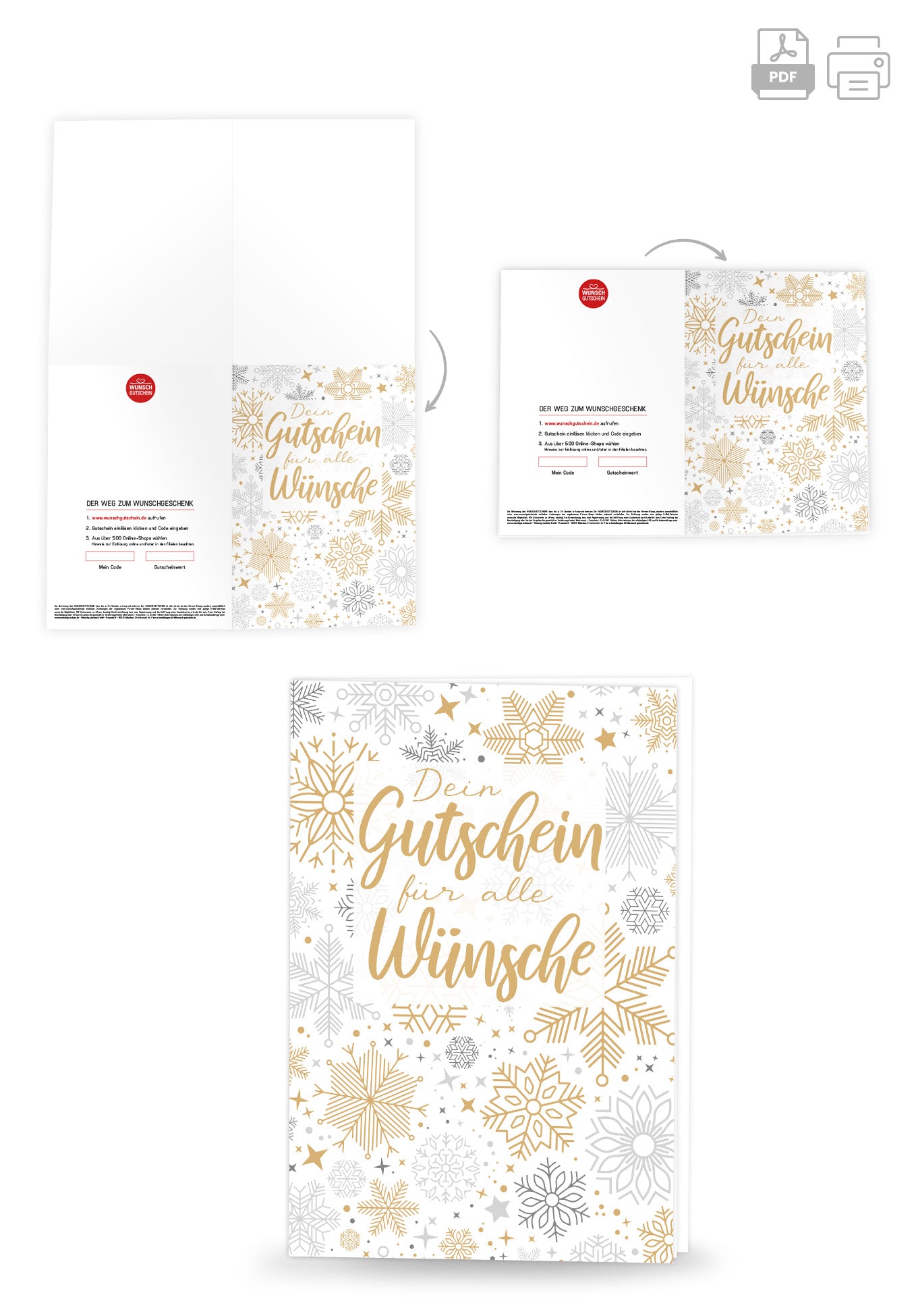 Wunschgutschein Für alle Wünsche - Schneeflocken Gold – Geschenkgutschein Ansicht 4