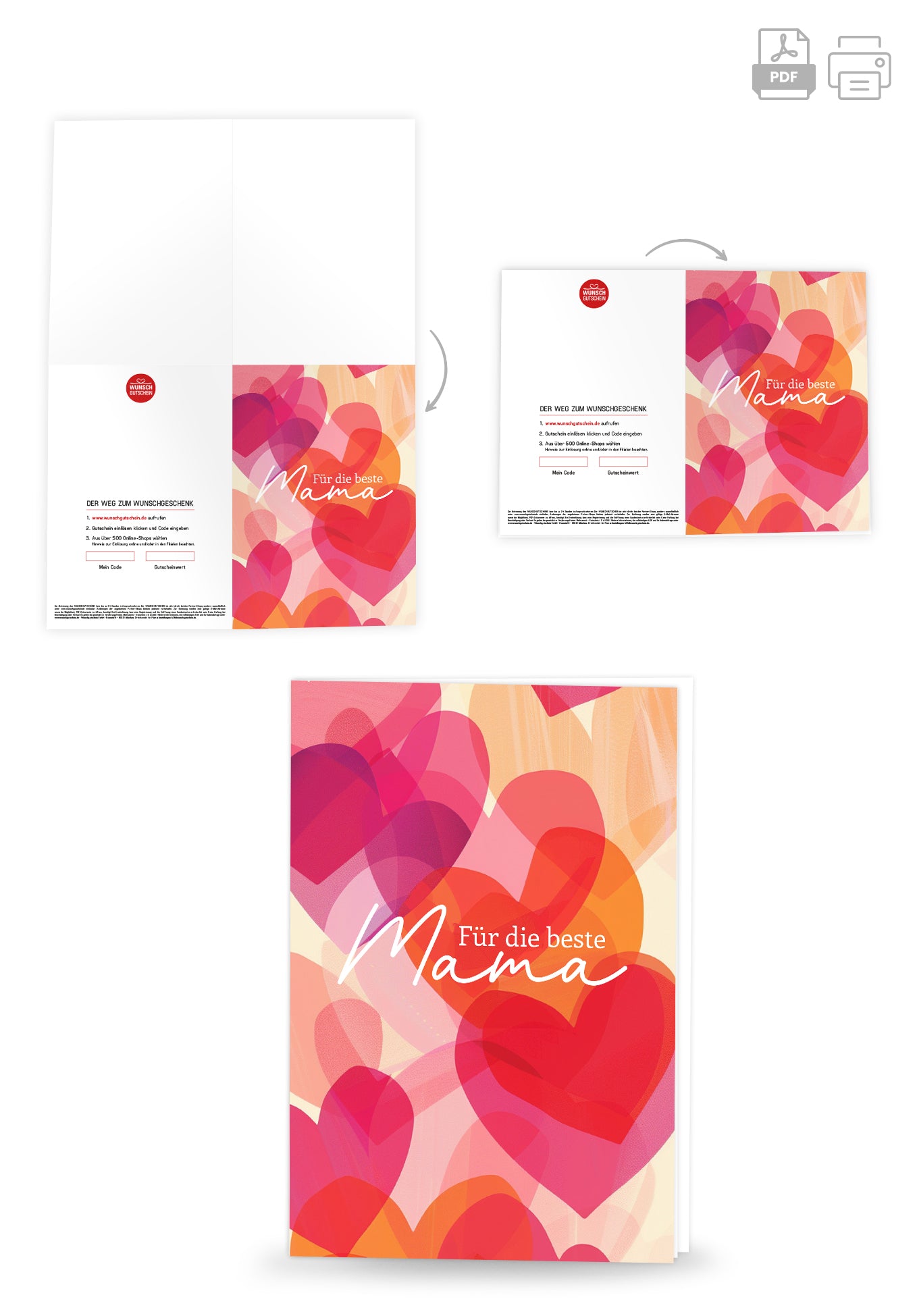 Wunschgutschein Für die beste Mama - Herzen Pink Orange PDF – Geschenkgutschein Ansicht 4