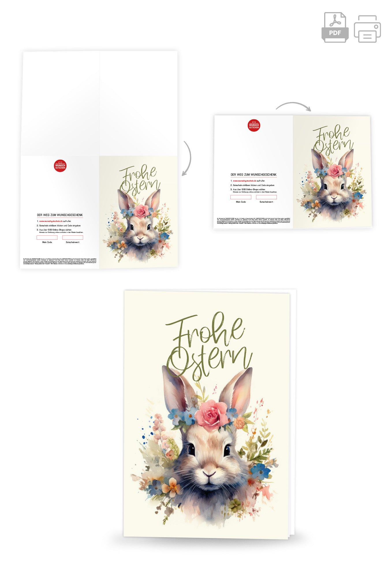 Wunschgutschein Frohe Ostern - Hase Blumen – Geschenkgutschein Ansicht 4