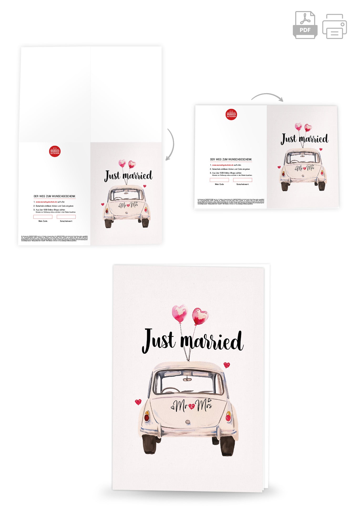 Wunschgutschein Just Married - Auto Weiß PDF – Geschenkgutschein Ansicht 4