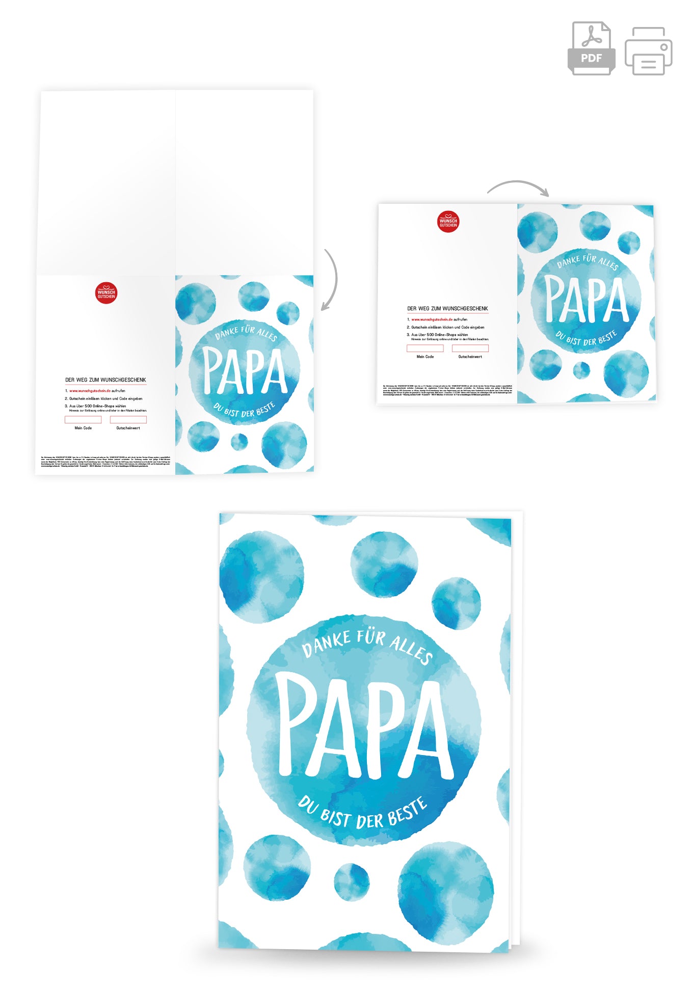 Wunschgutschein Danke für alles Papa - Aquarell Kreise Blau – Geschenkgutschein Ansicht 4