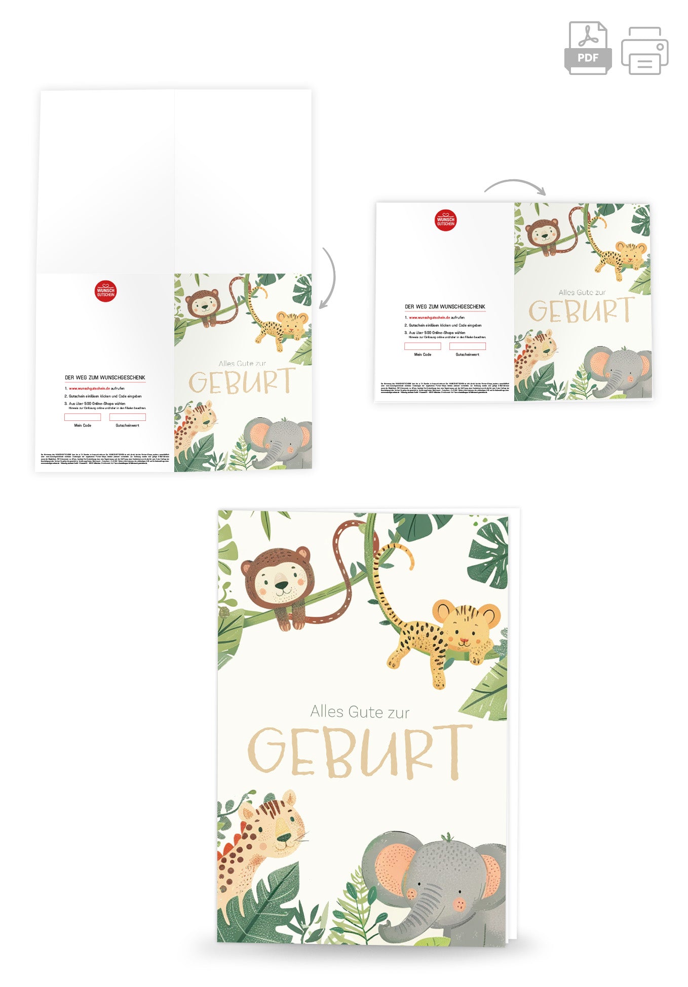 Wunschgutschein Alles Gute zur Geburt - Tiere Beige – Geschenkgutschein Ansicht 4