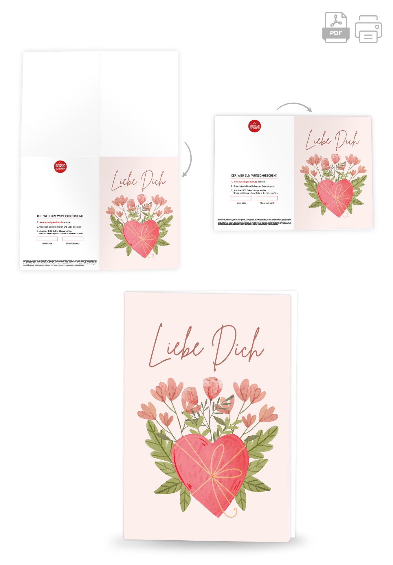 Wunschgutschein Liebe Dich - Herz mit Blumen – Geschenkgutschein Ansicht 4