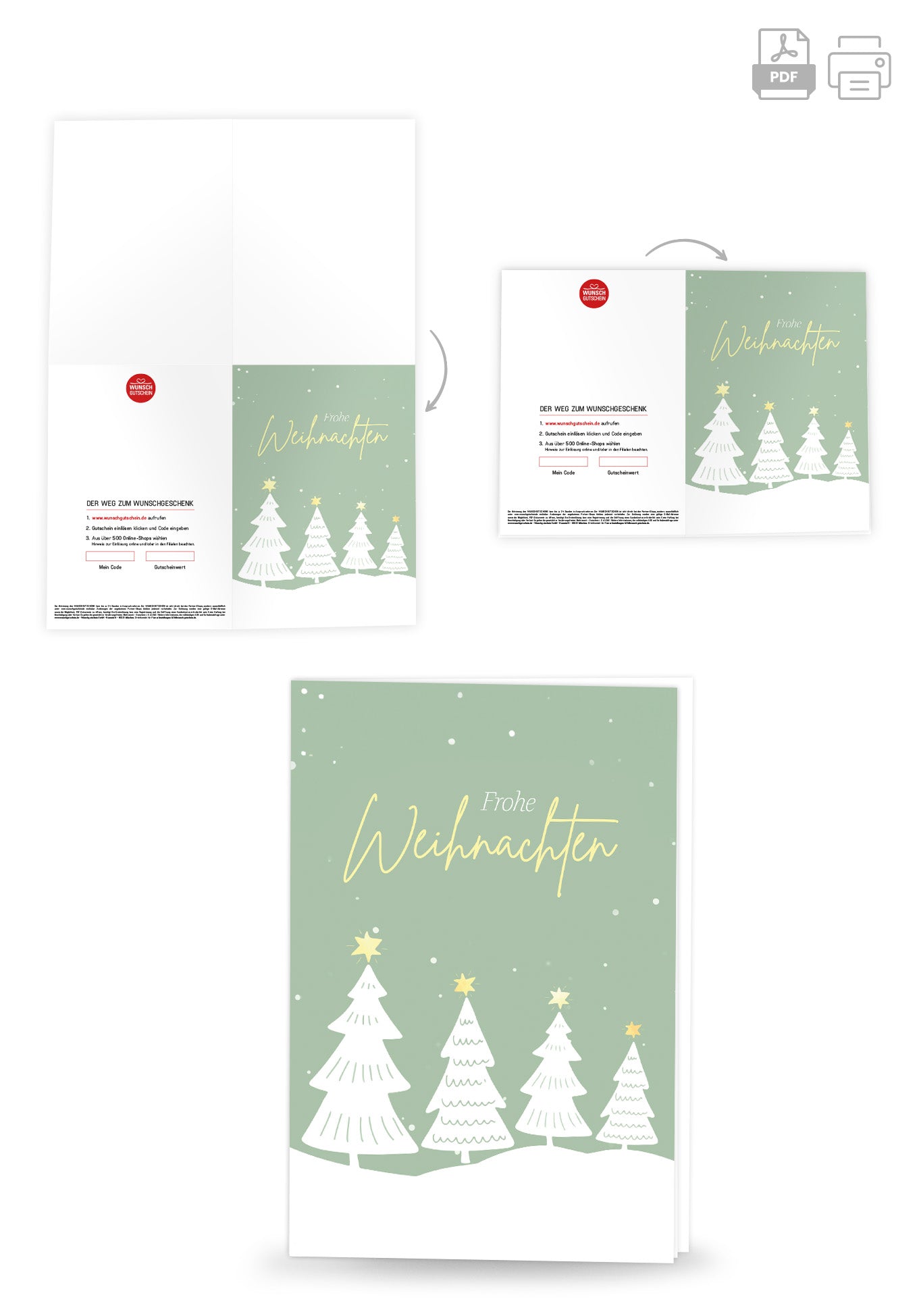 Wunschgutschein Frohe Weihnachten - Tannen Grün Gelb – Geschenkgutschein Ansicht 4