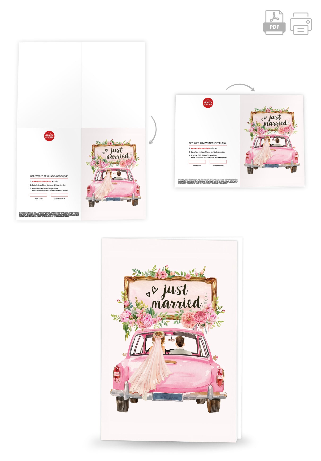 Wunschgutschein Just Married - Auto Rosa – Geschenkgutschein Ansicht 4