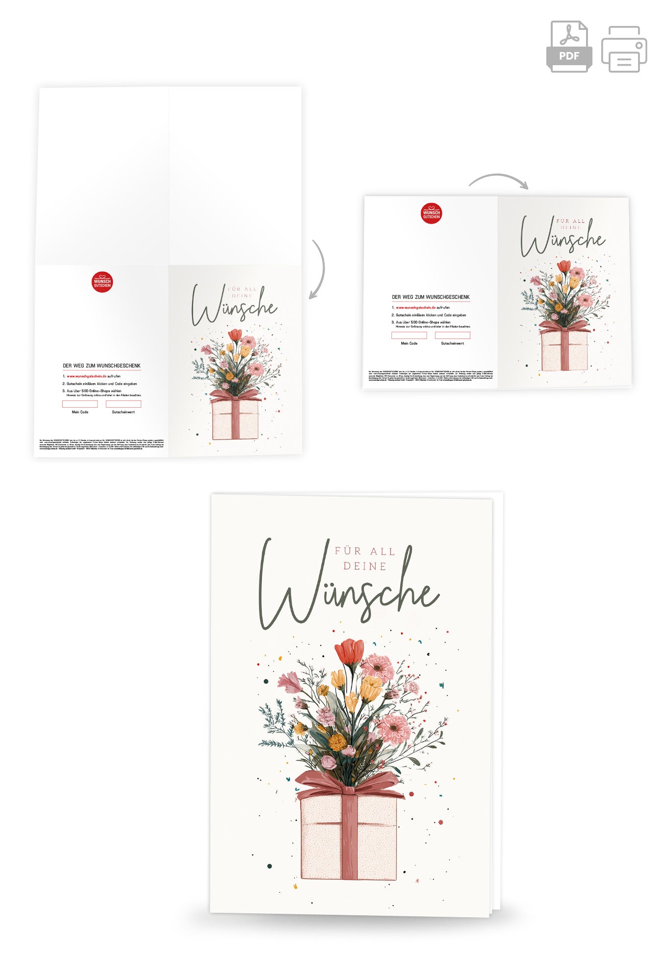 Wunschgutschein Für all deine Wünsche - Geschenk mit Blumen – Geschenkgutschein Ansicht 4