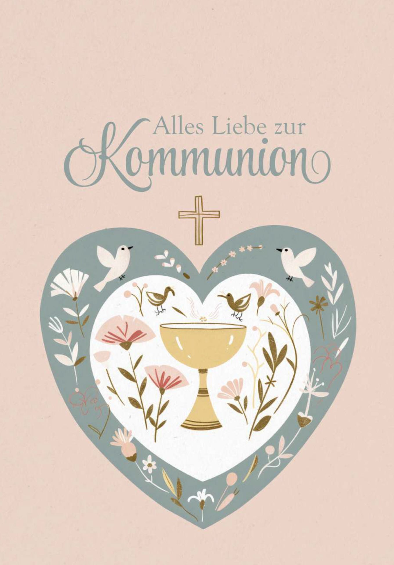 Alles Liebe zur Kommunion - Herz Vögel