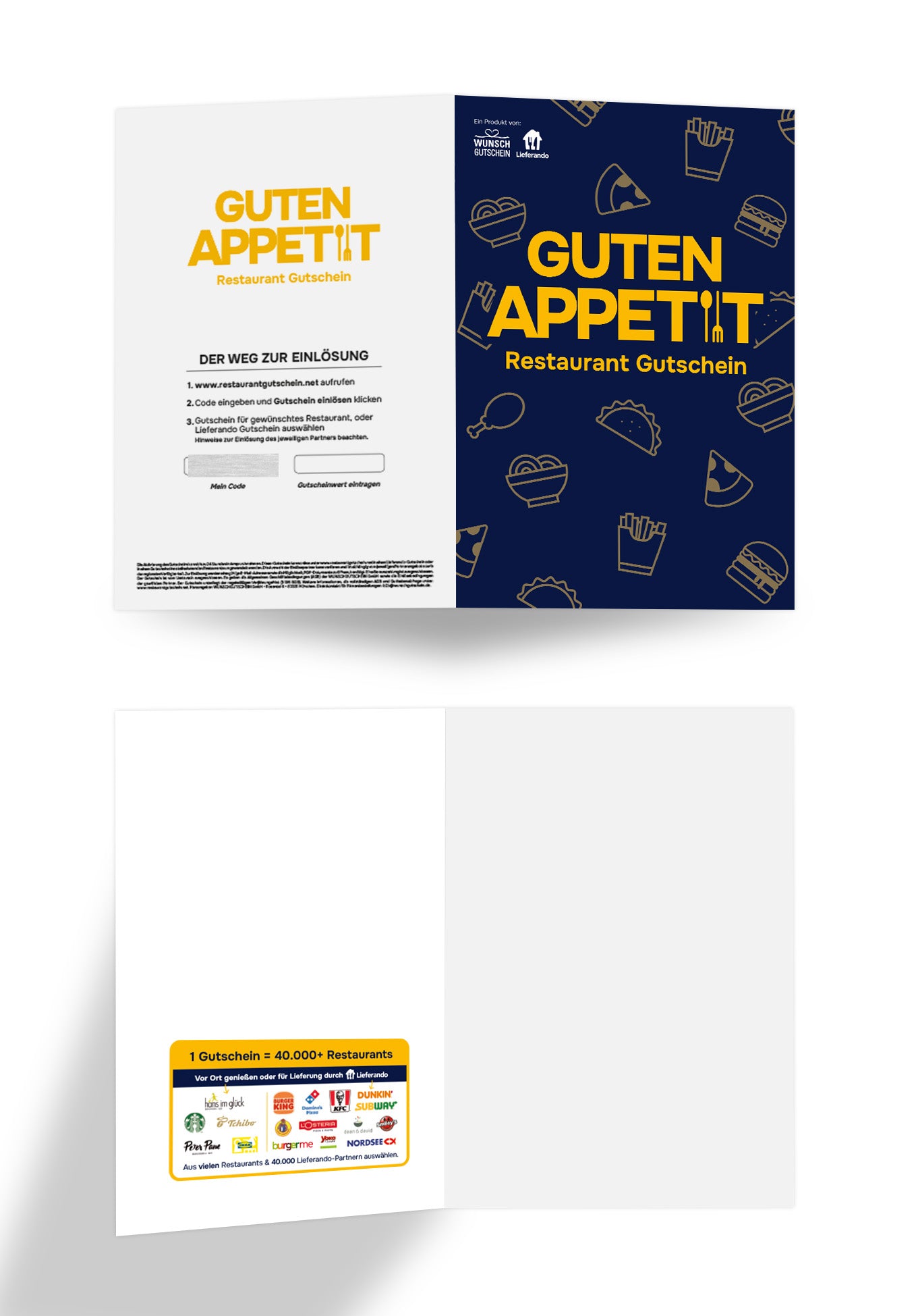 Restaurant Gutschein „Guten Appetit“ – Einlösbar für viele Restaurants & 40.000 Lieferando-Partner