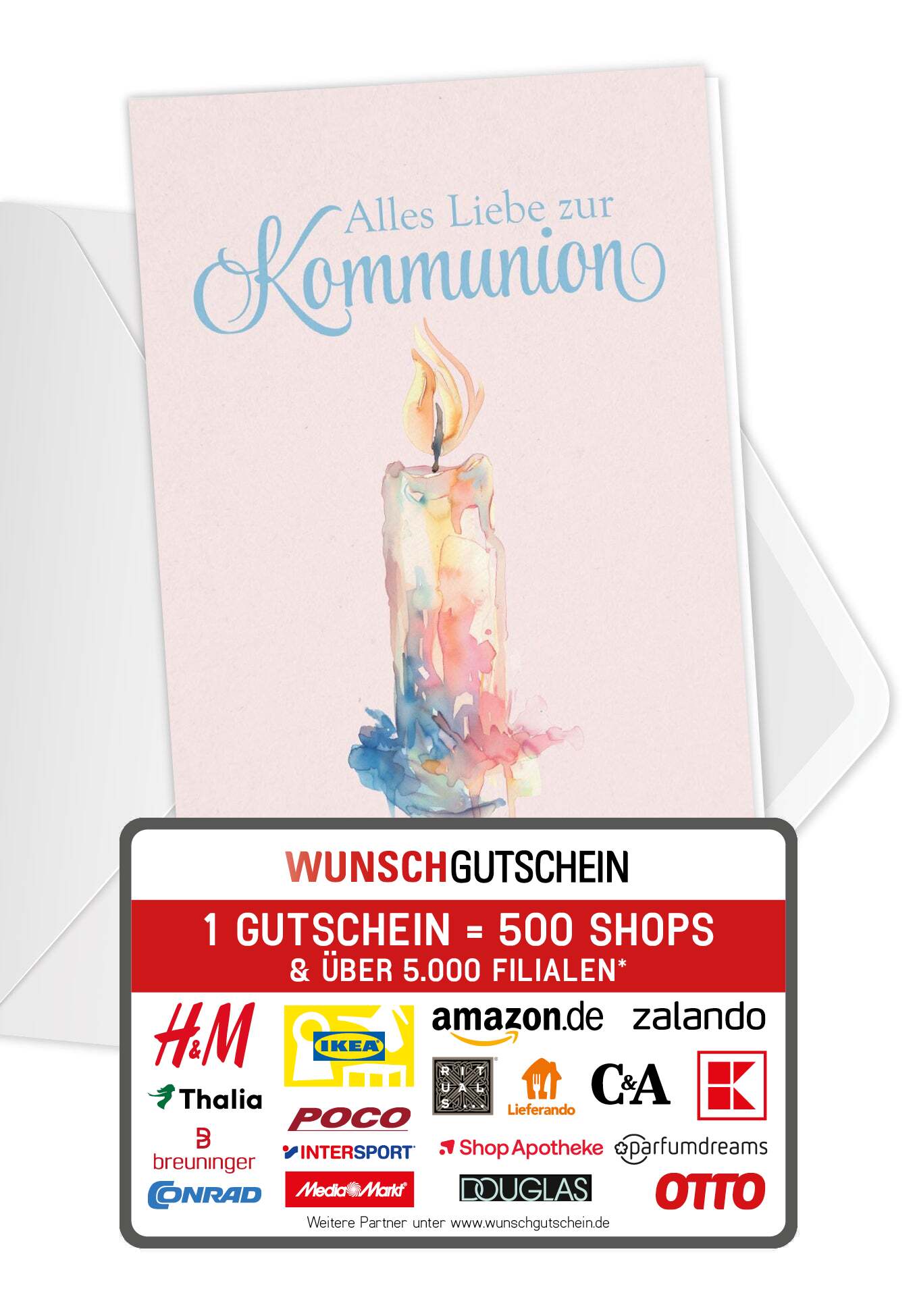 Alles Liebe zur Kommunion - Kerze Aquarell