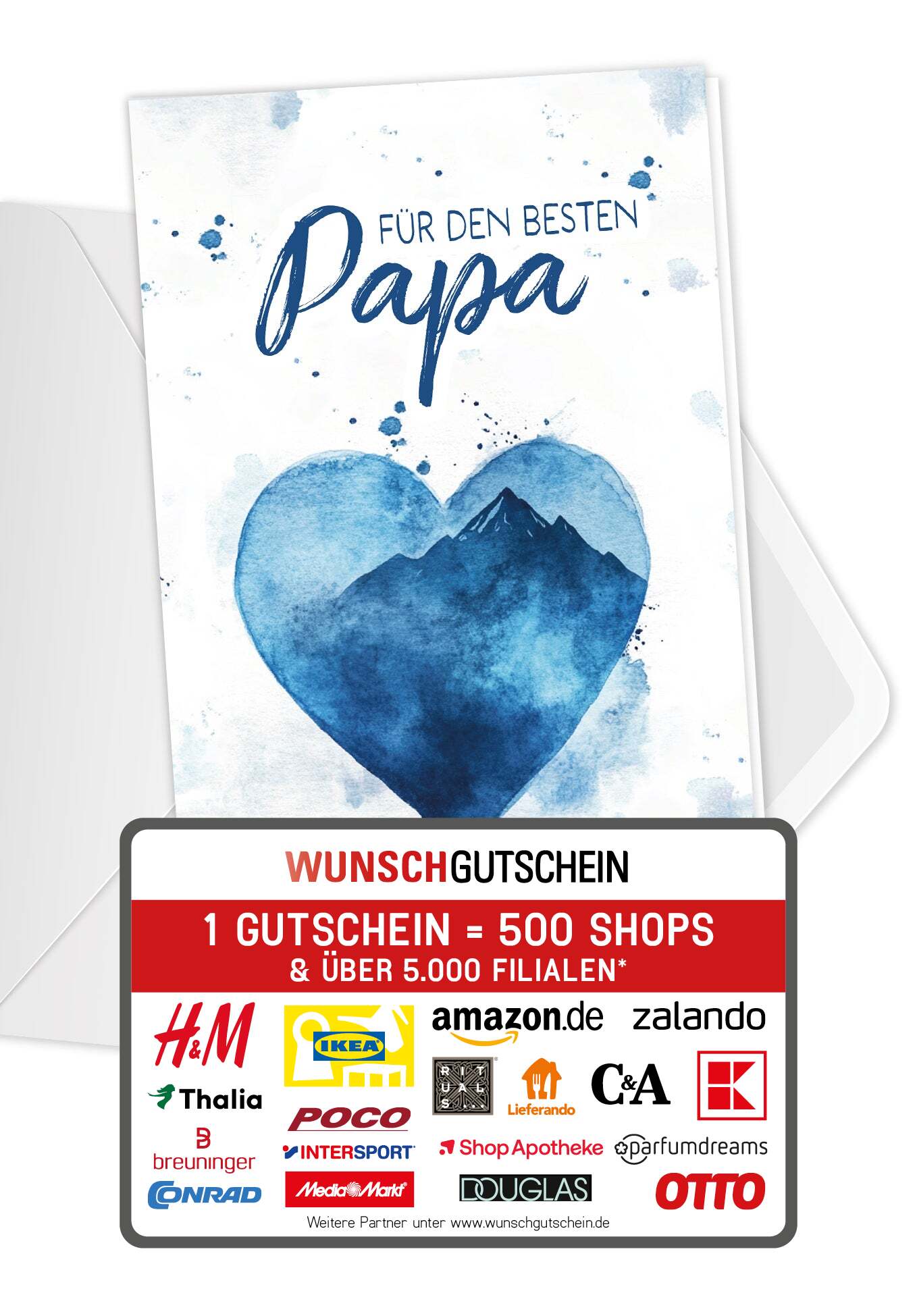 Für den besten Papa - Aquarellherz blau