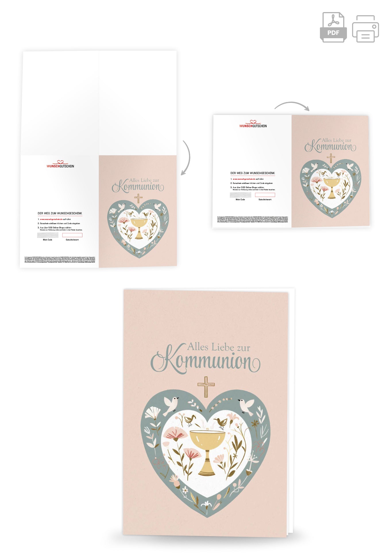 Alles Liebe zur Kommunion - Herz Vögel