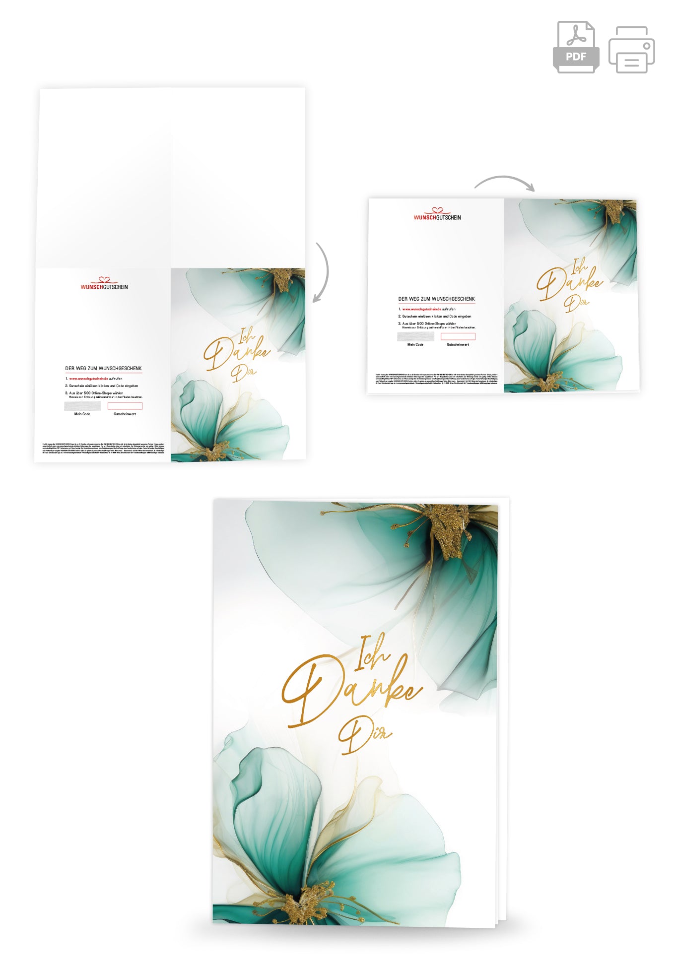 Ich Danke Dir - Blumen Grün Gold