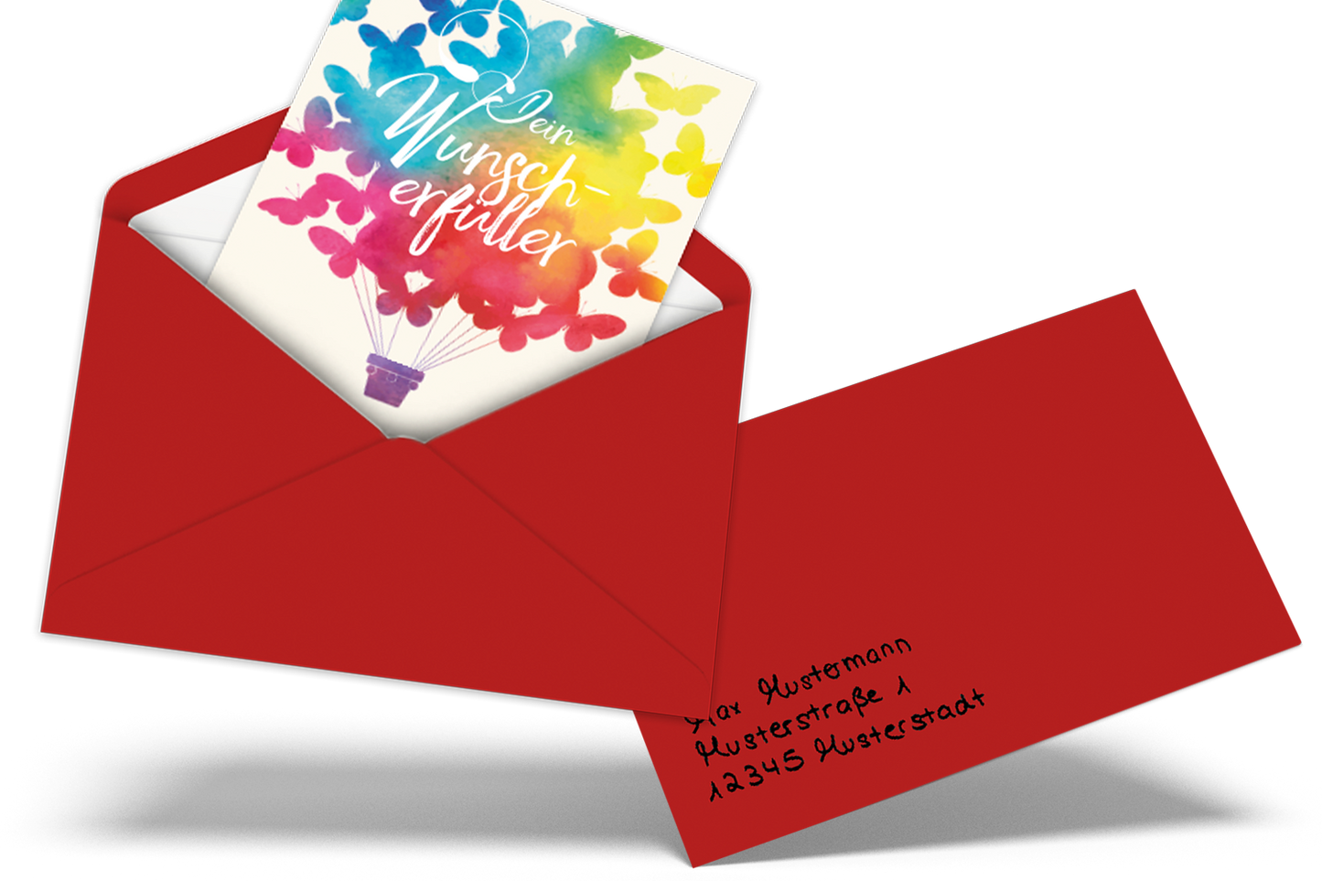 Roter Geschenkumschlag mit personalisierter Handschrift