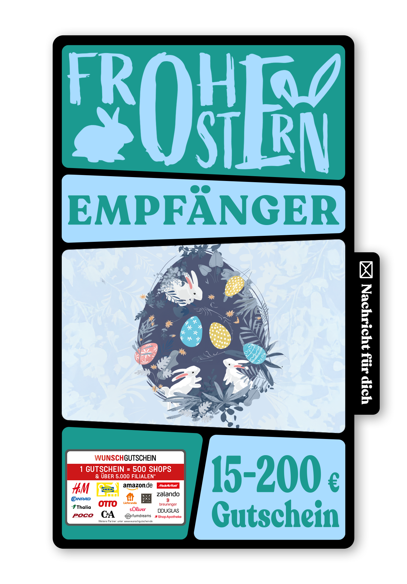 Wunschgutschein Digital - Frohe Ostern - Ei auf Blau – Geschenkgutschein Ansicht 1