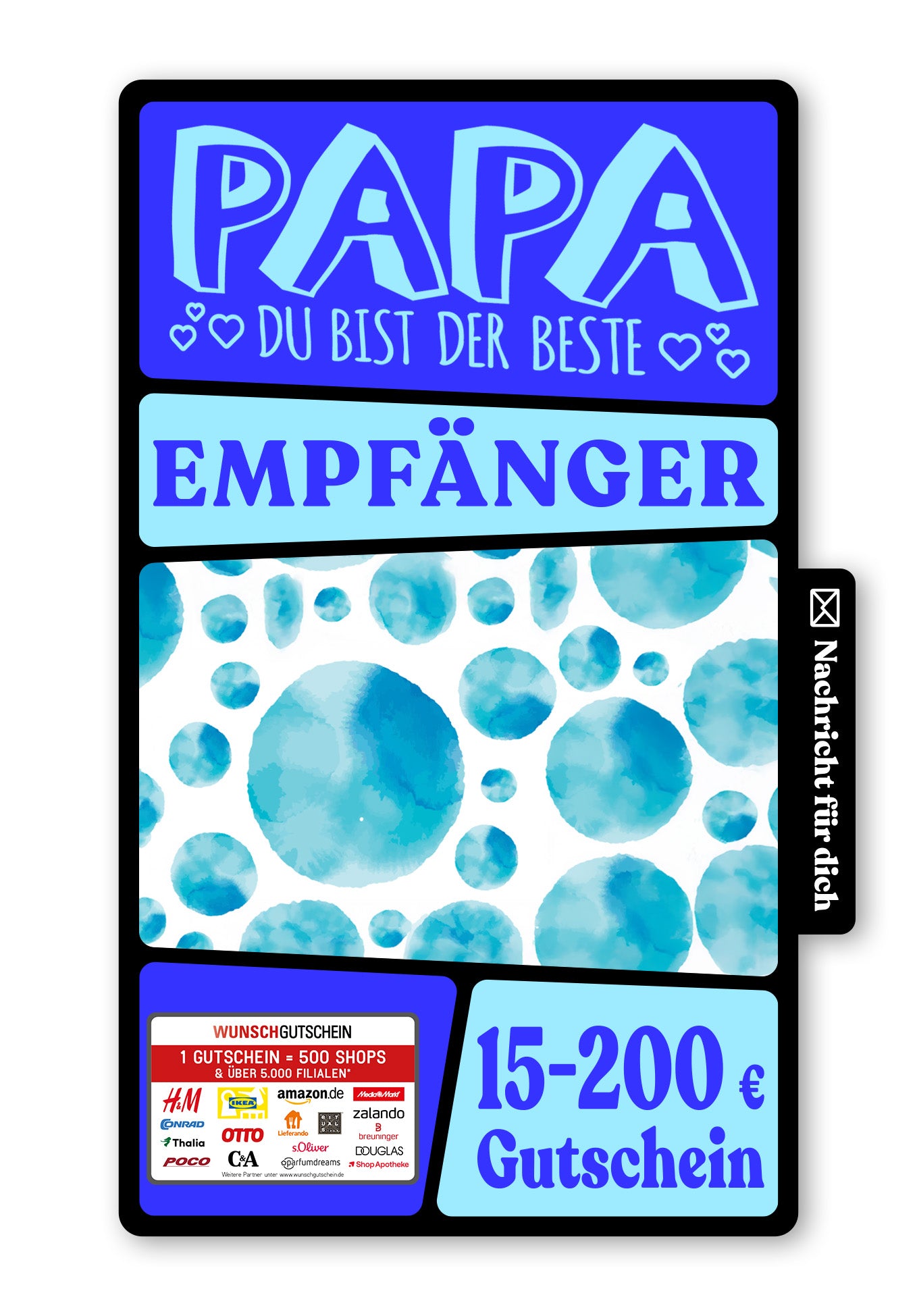 Wunschgutschein Digital - Danke für alles Papa - Aquarell Kreise Blau – Geschenkgutschein Ansicht 1