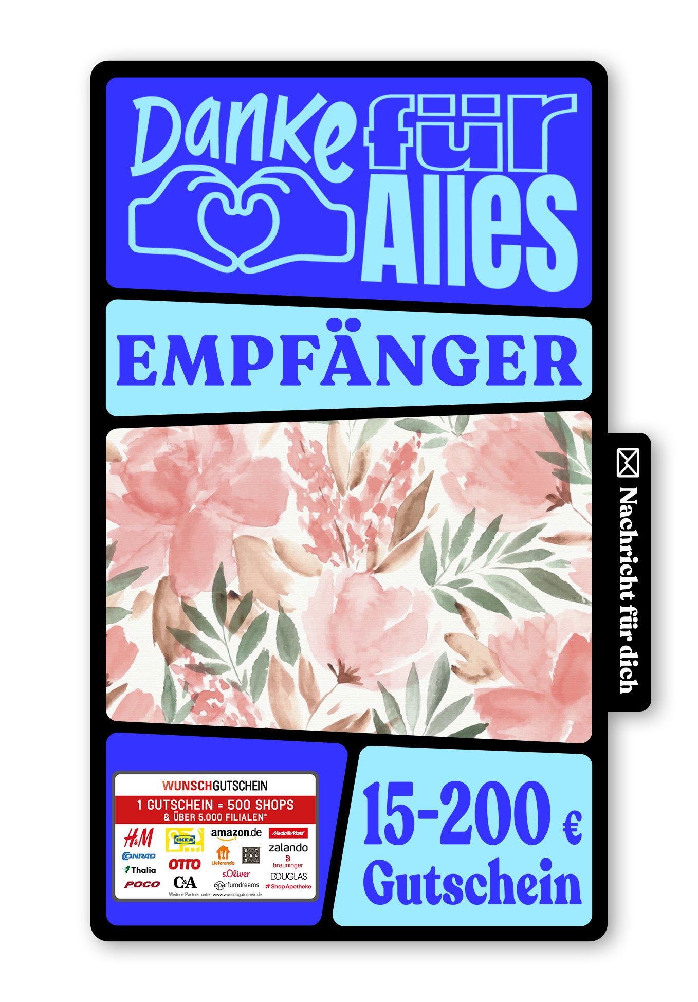 Wunschgutschein Digital - Danke - Aquarell Blume – Geschenkgutschein Ansicht 1