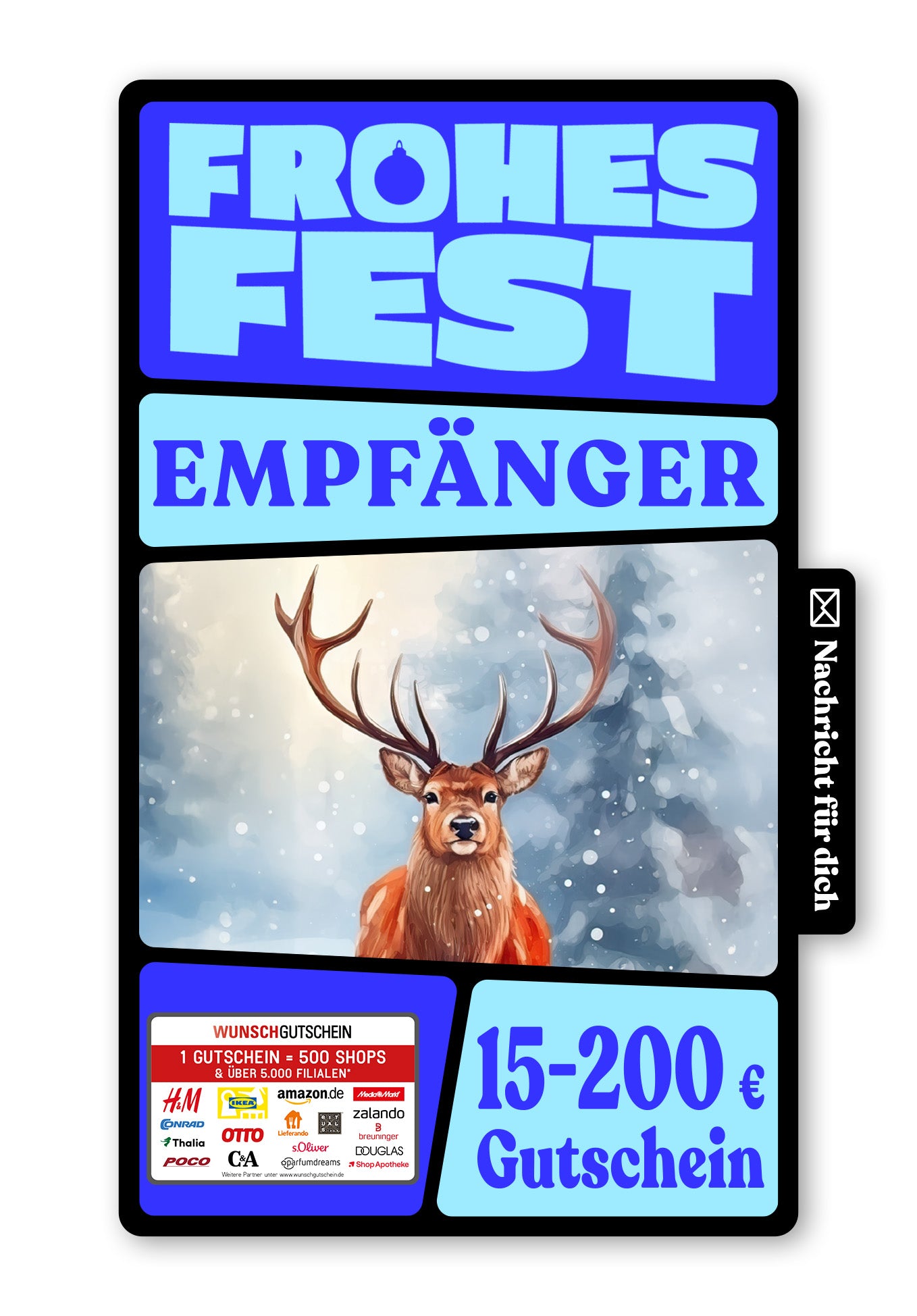 Wunschgutschein Digital - Fröhliche Weihnachten - Hirsch – Geschenkgutschein Ansicht 1