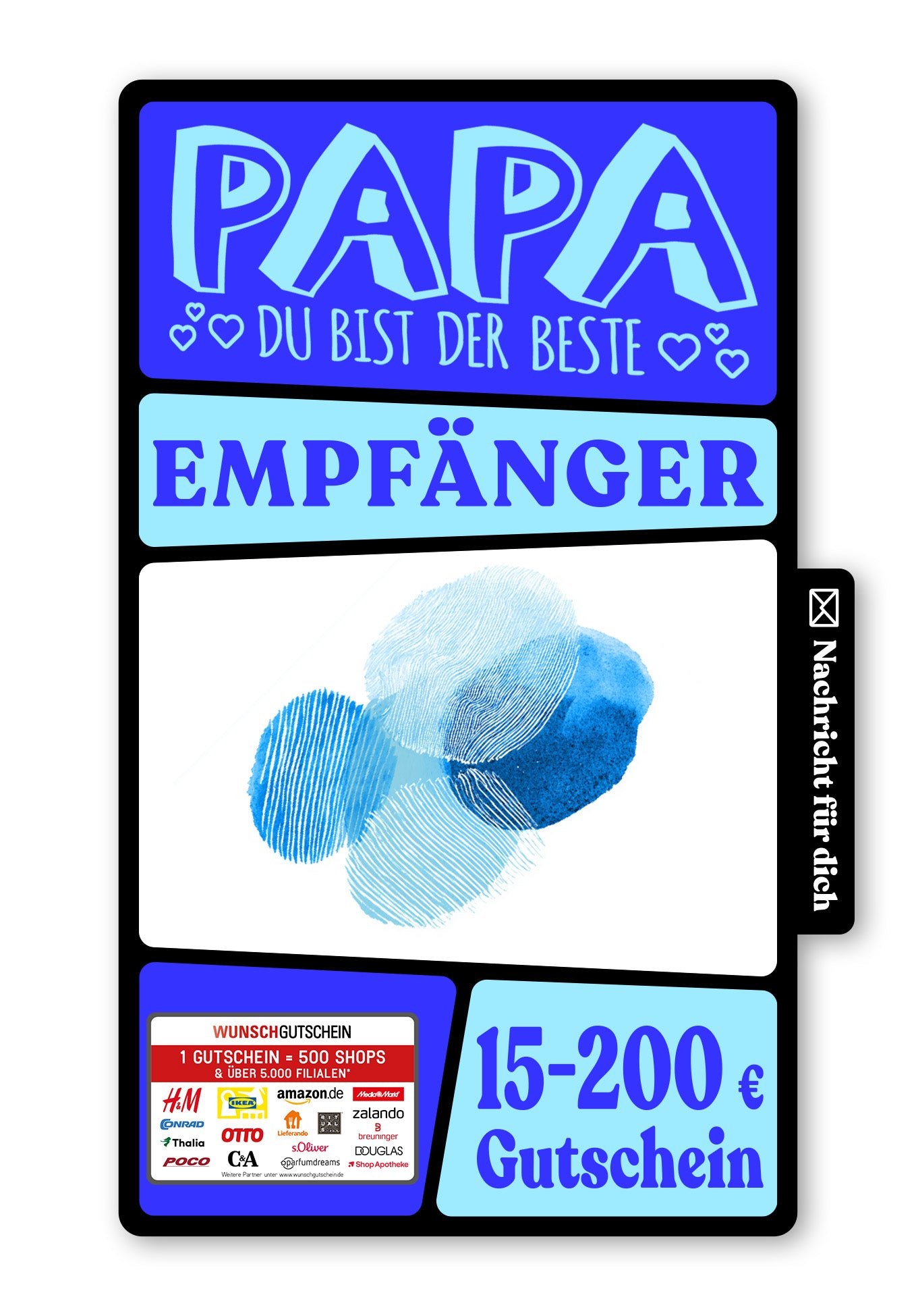 Wunschgutschein Digital - Alles Gute zum Vatertag - Blaue Formen – Geschenkgutschein Ansicht 1