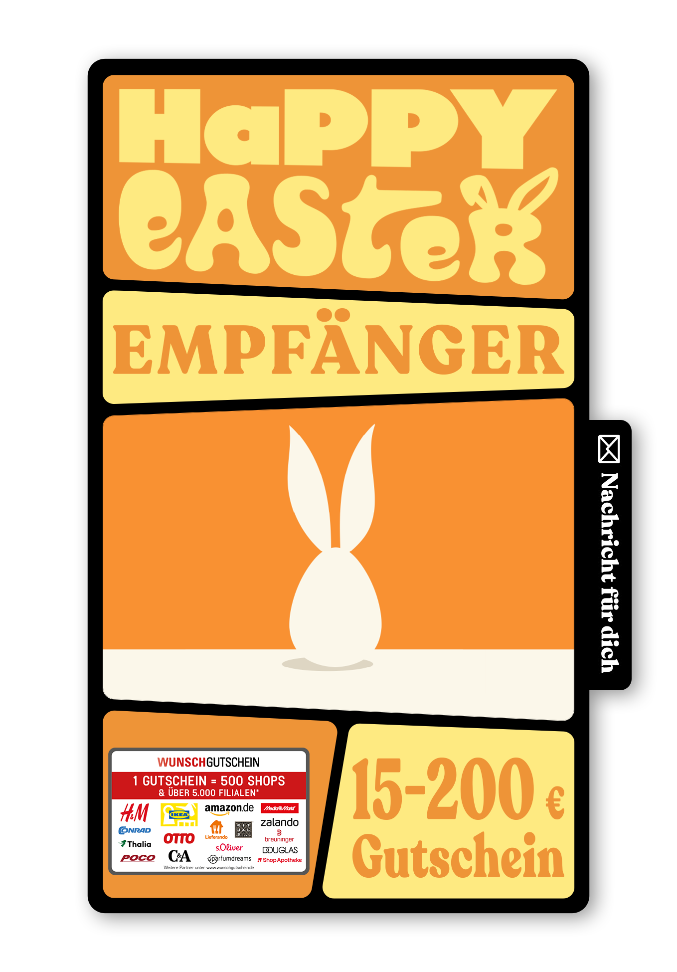 Wunschgutschein Digital - Happy Easter - Hase Weiß Orange – Geschenkgutschein Ansicht 1
