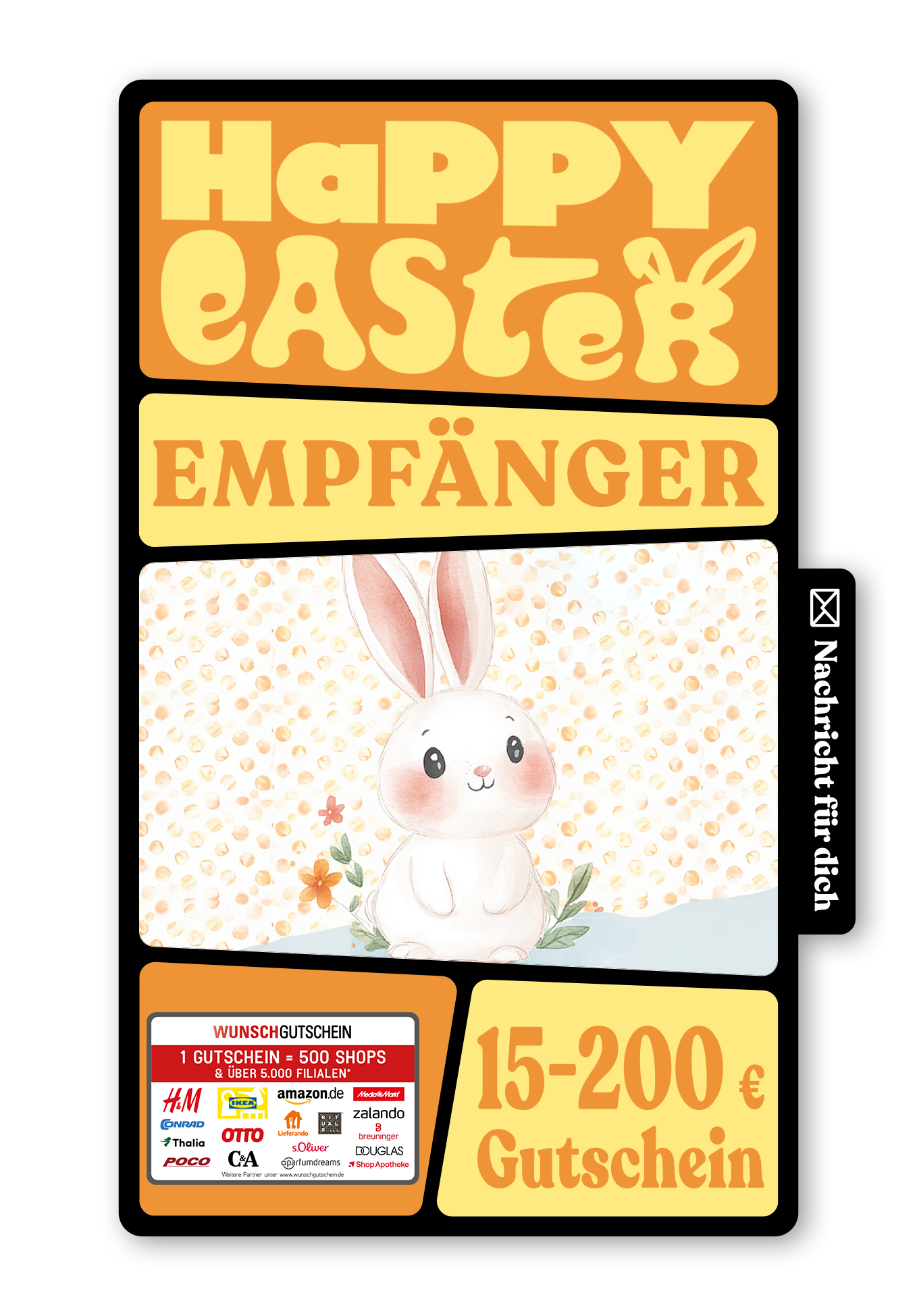 Wunschgutschein Digital - Frohe Ostern - Hase Sprechblase – Geschenkgutschein Ansicht 1