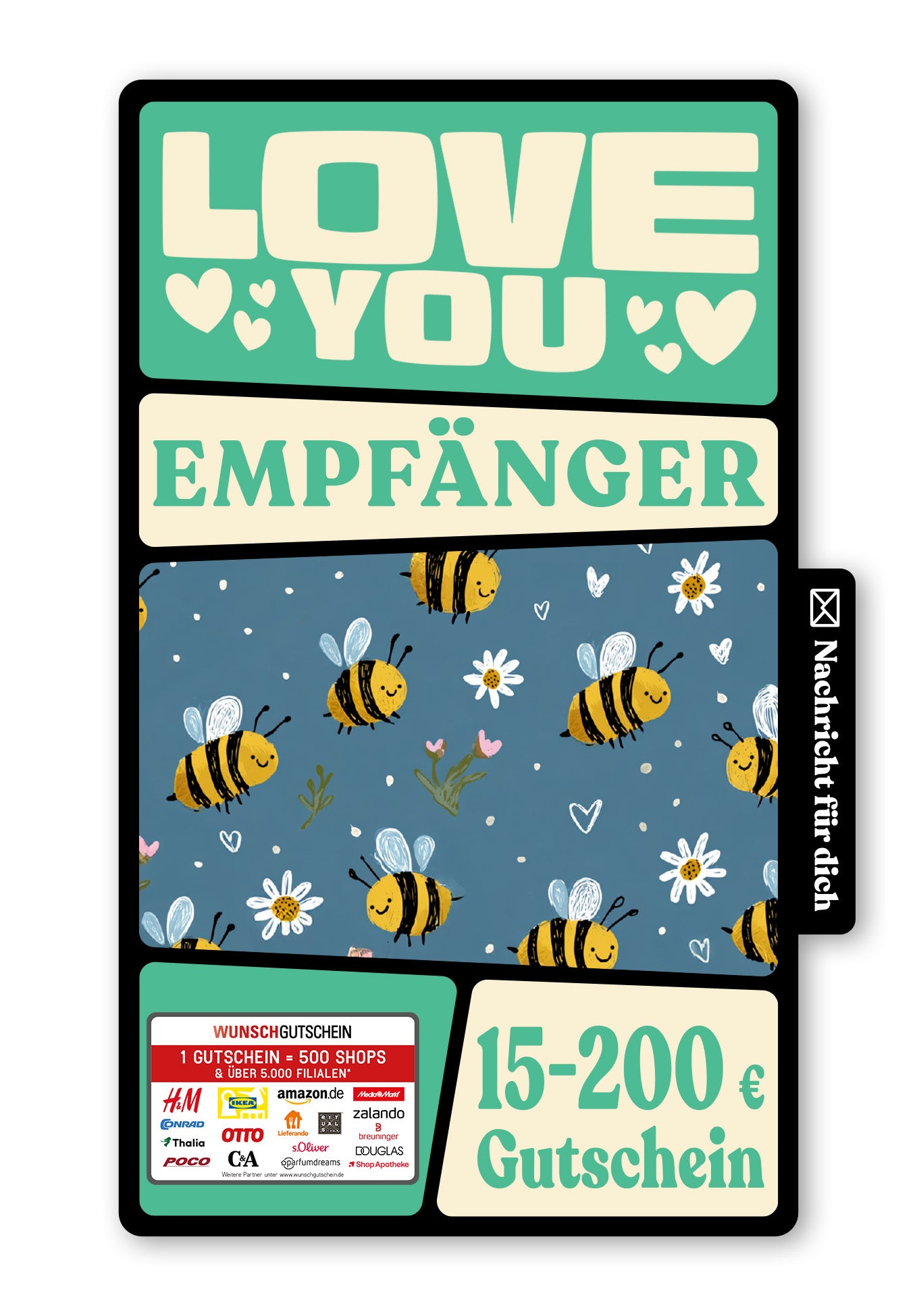 Wunschgutschein Digital - Bee my Valentine - Bienenmuster Blau – Geschenkgutschein Ansicht 1