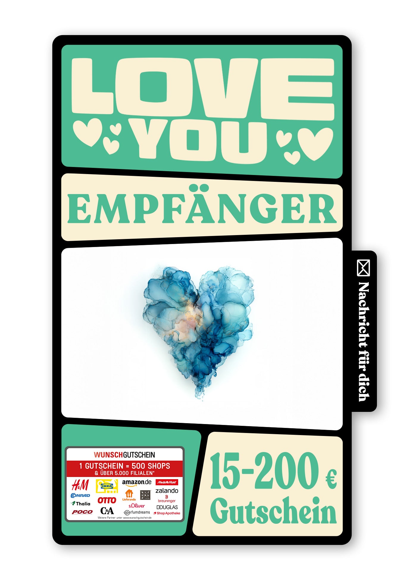 Wunschgutschein Digital - Liebe Dich - Herz Blau – Geschenkgutschein Ansicht 1