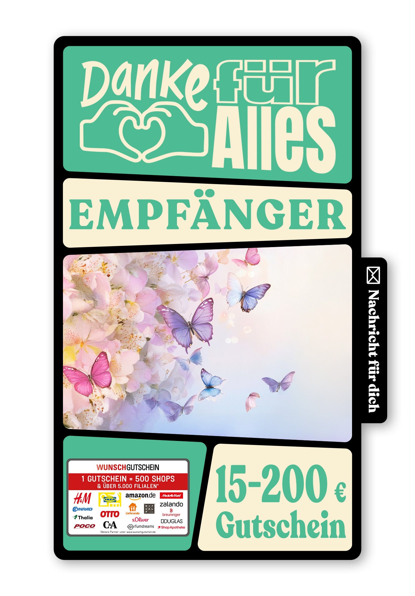 Wunschgutschein Digital - Mama hab dich lieb - Schmetterlinge Lila – Geschenkgutschein Ansicht 1